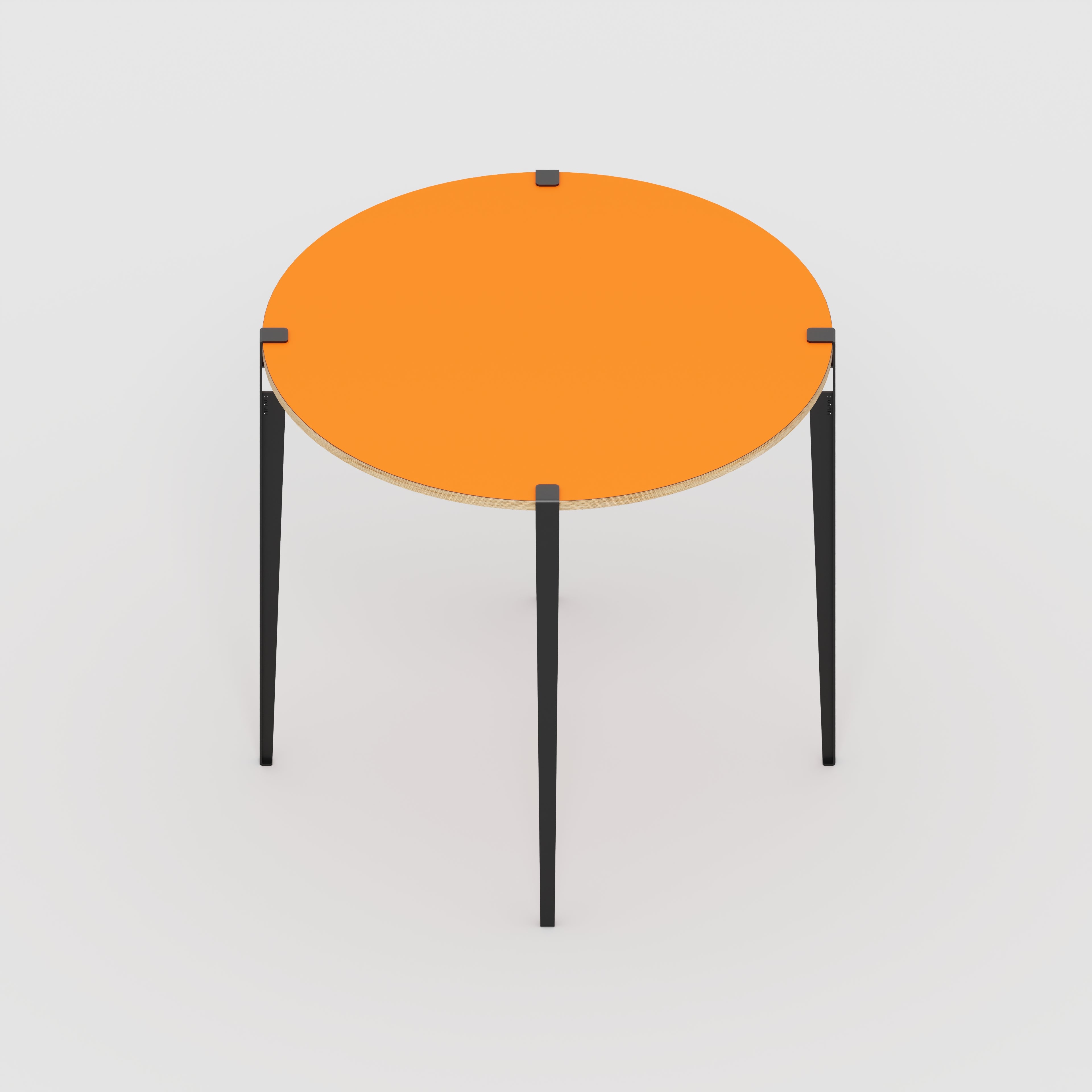 Plywood Round Table with Black Tiptoe Legs - Formica Levante Orange - 1200(dia) x 1100(h)