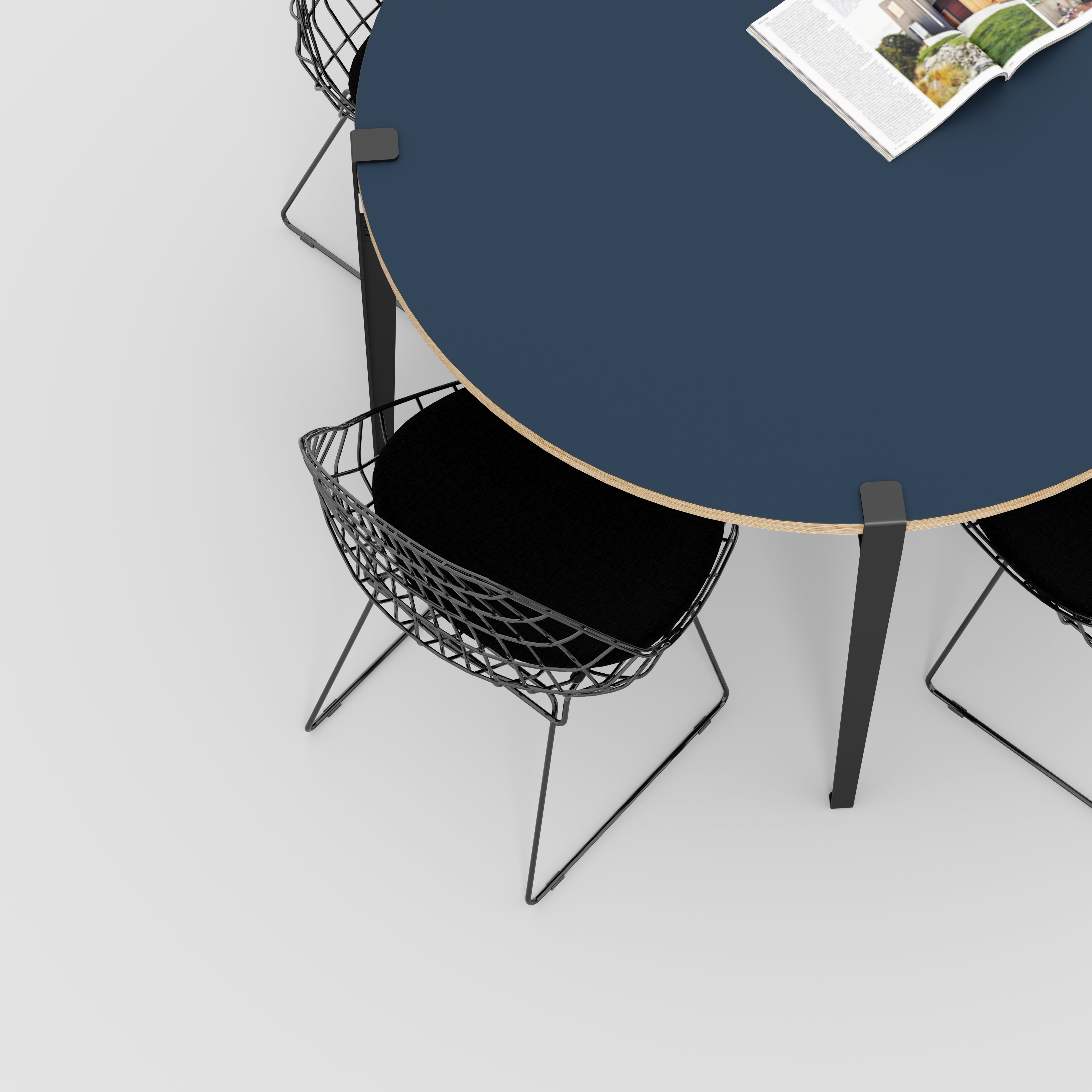 Plywood Round Table with Black Tiptoe Legs - Formica Night Sea Blue - 1200(dia) x 750(h)