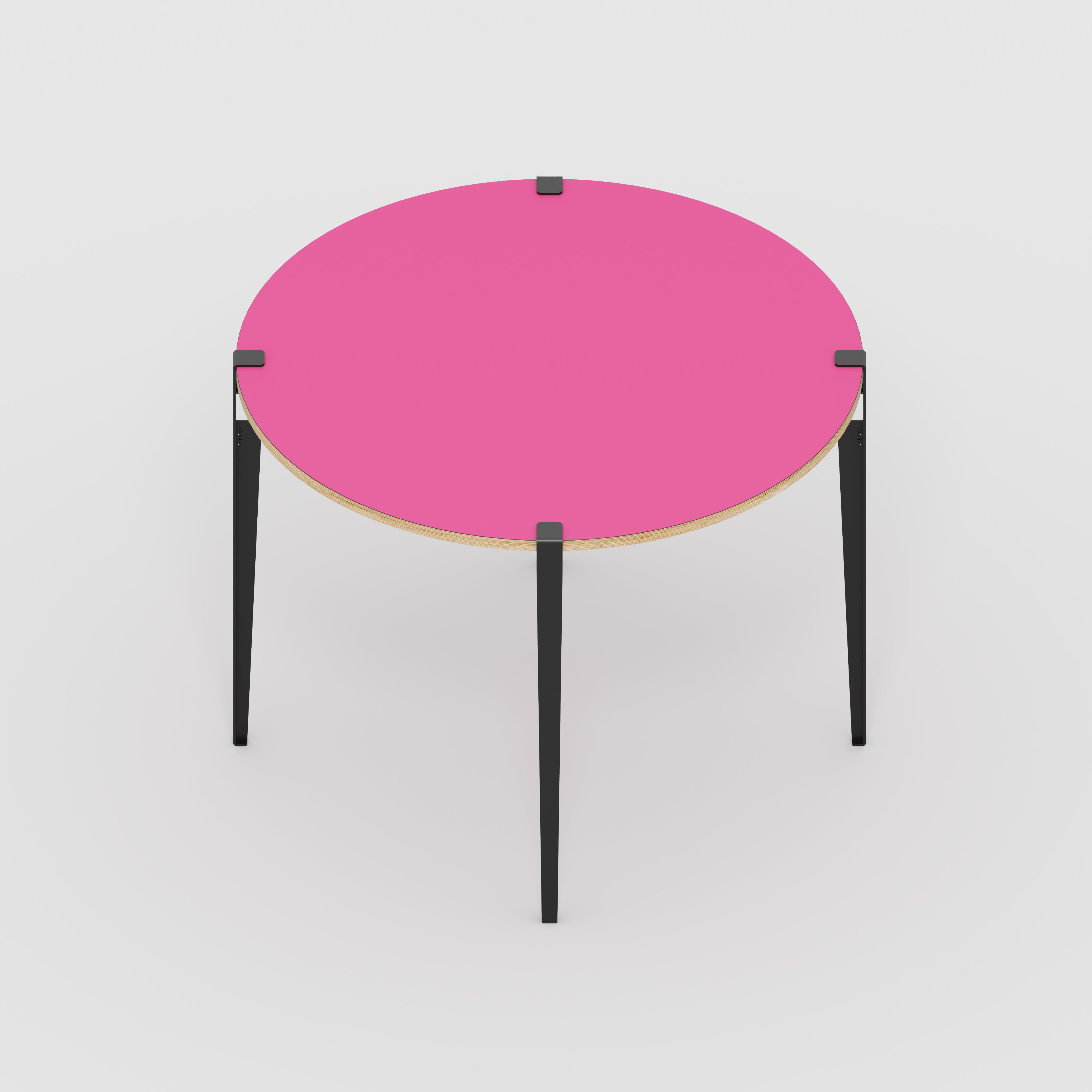 Plywood Round Table with Black Tiptoe Legs - Formica Juicy Pink - 1200(dia) x 900(h)