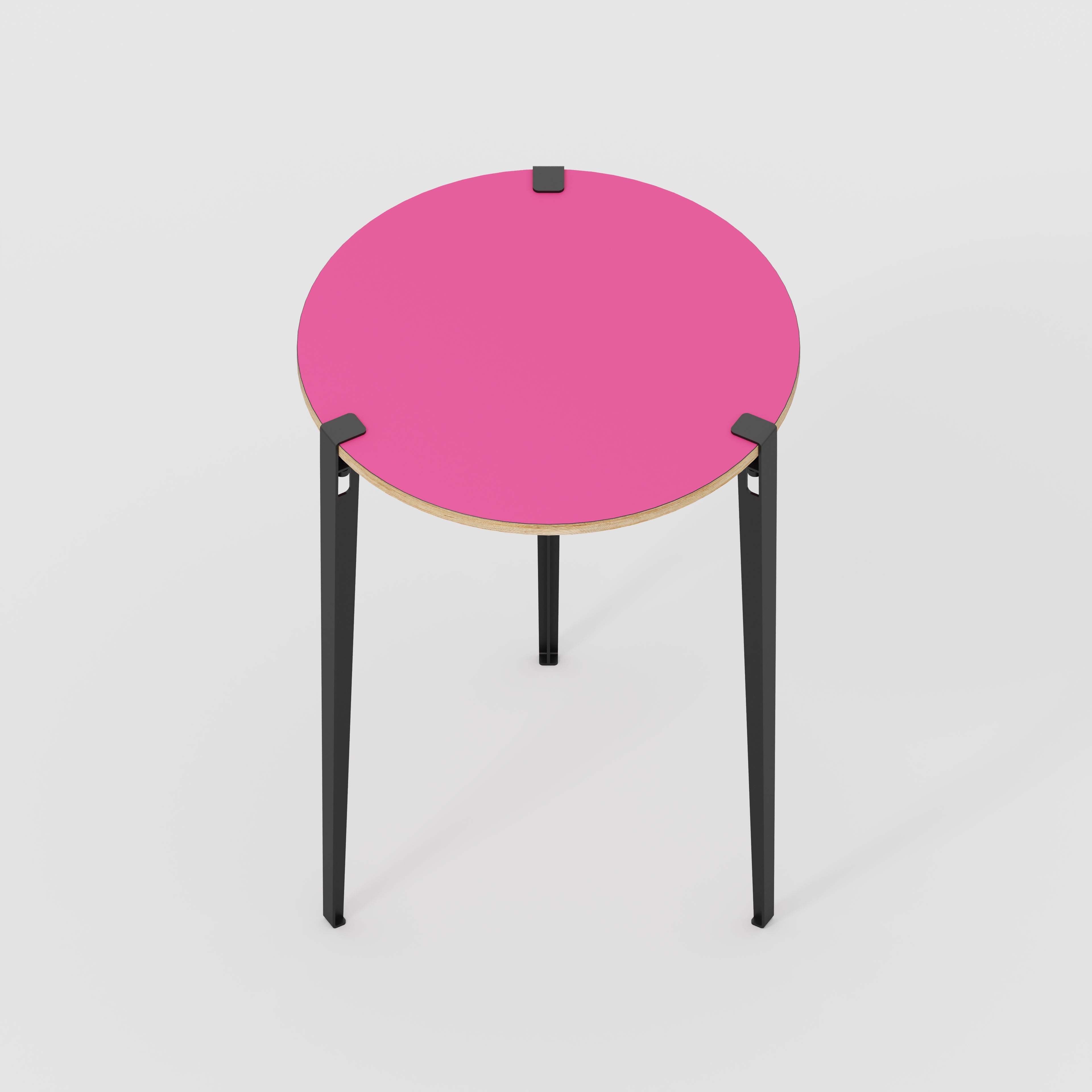 Plywood Round Table with Black Tiptoe Legs - Formica Juicy Pink - 800(dia) x 1100(h)