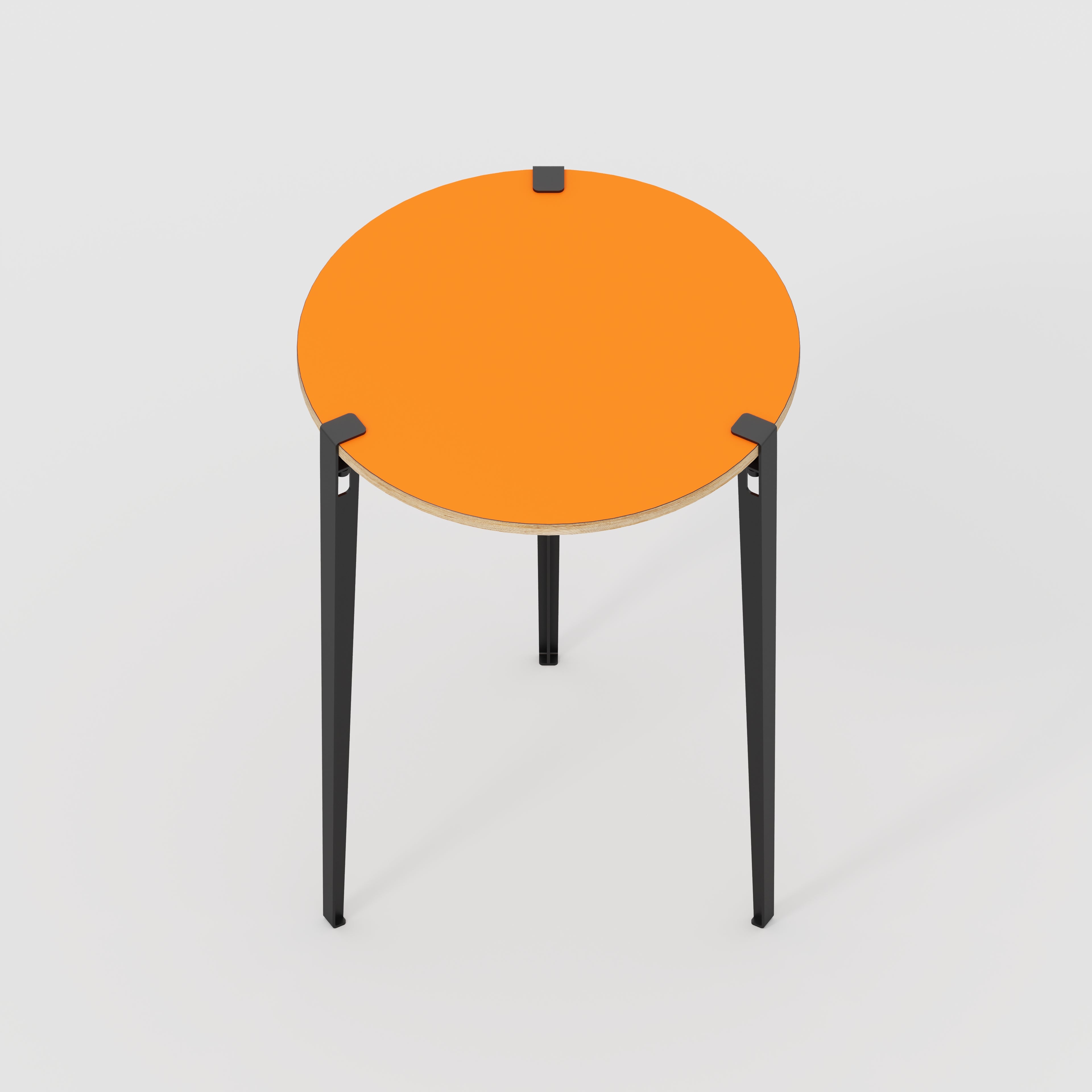 Plywood Round Table with Black Tiptoe Legs - Formica Levante Orange - 800(dia) x 1100(h)