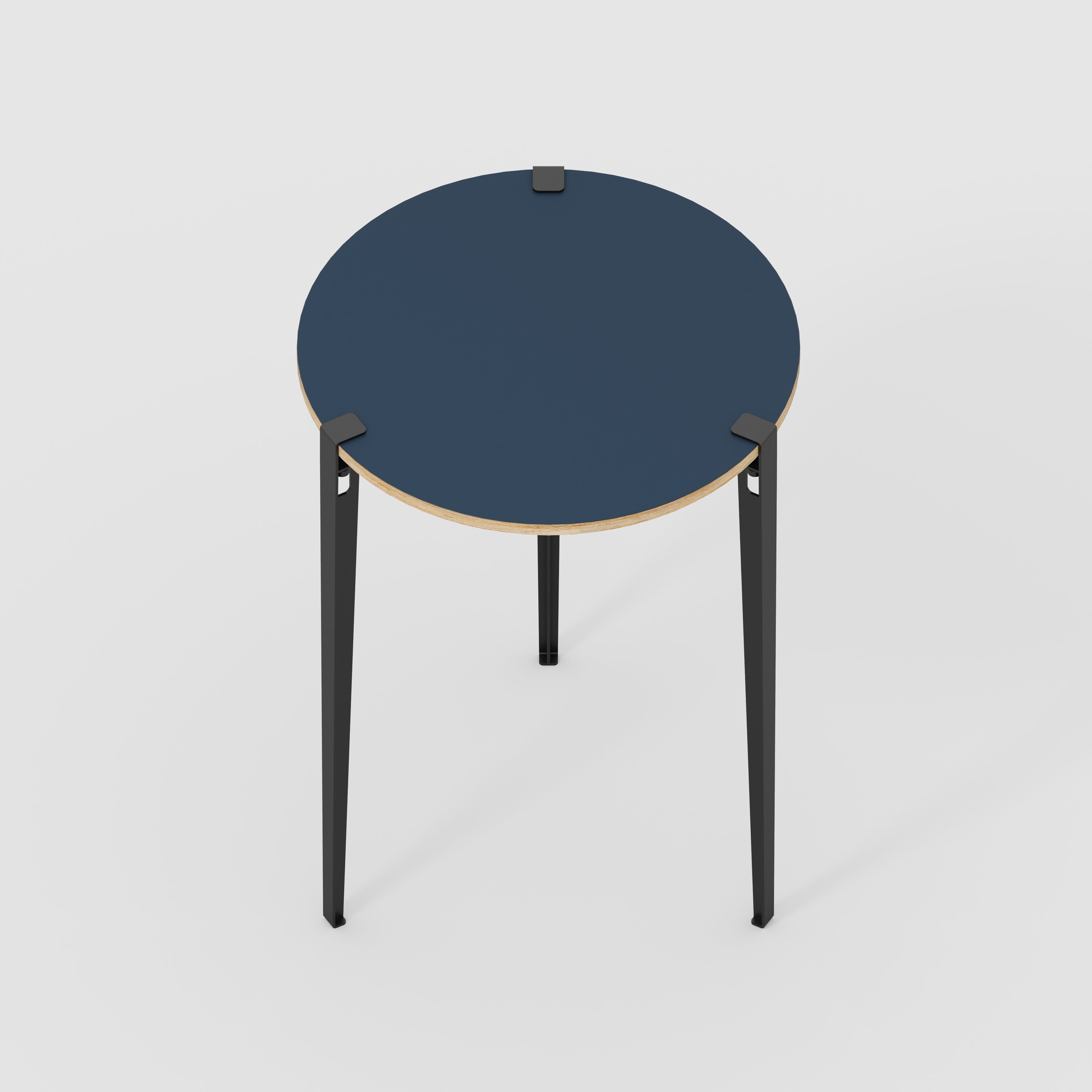 Plywood Round Table with Black Tiptoe Legs - Formica Night Sea Blue - 800(dia) x 1100(h)