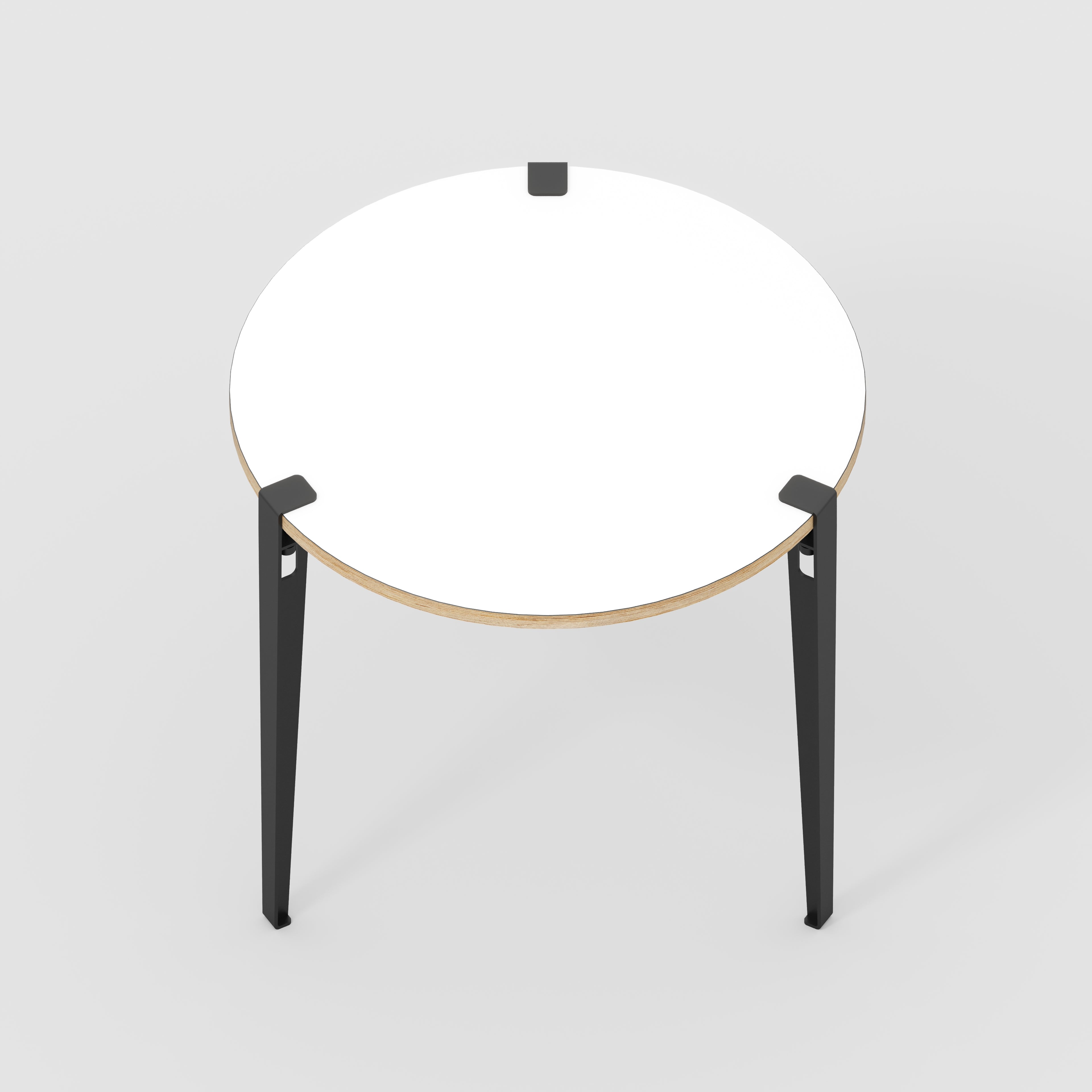 Plywood Round Table with Black Tiptoe Legs - Formica White - 800(dia) x 750(h)