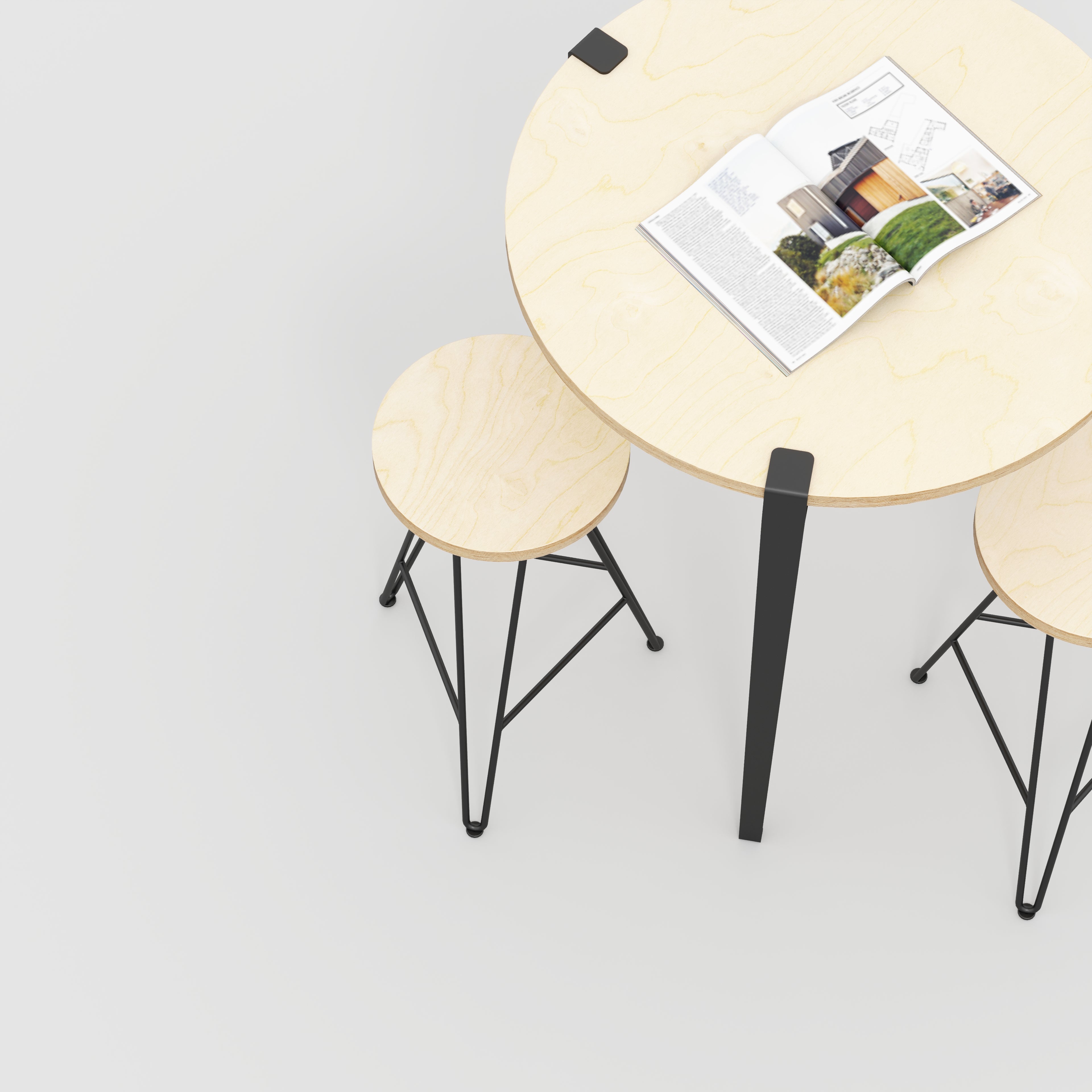 Plywood Round Table with Black Tiptoe Legs - Plywood Birch - 800(dia) x 900(h)