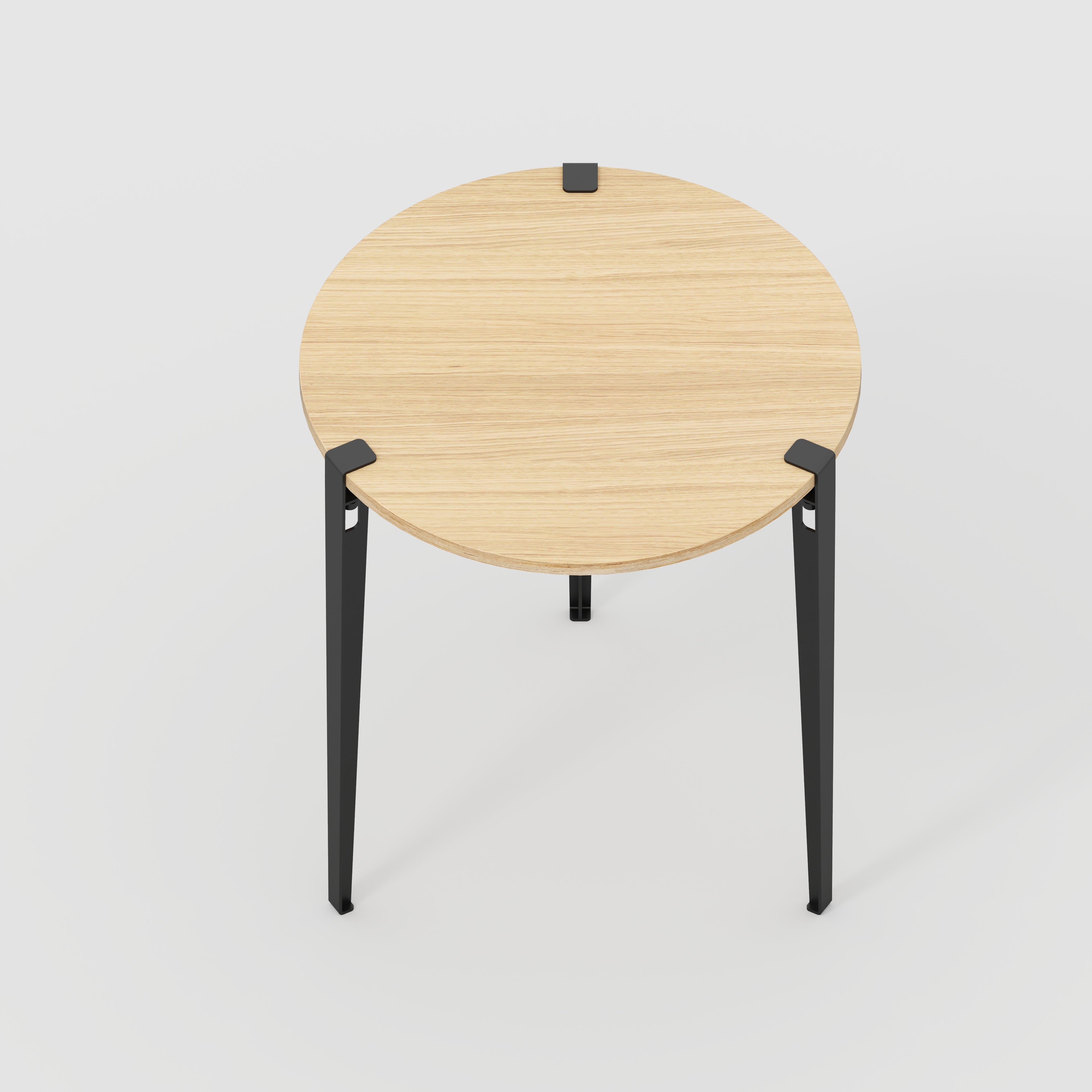 Plywood Round Table with Black Tiptoe Legs - Plywood Oak - 800(dia) x 900(h)