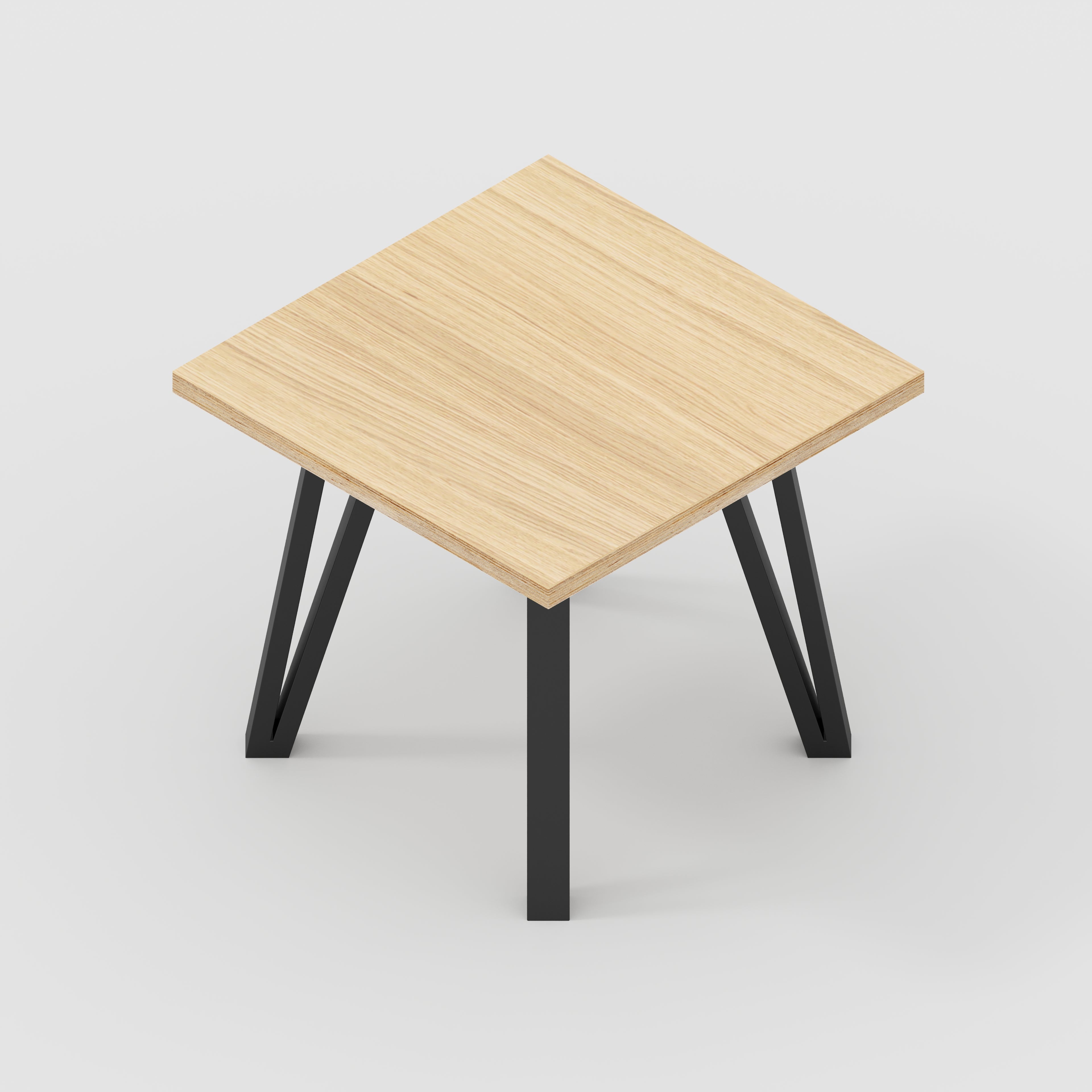 Side Table with Black Box Hairpin Legs Plywood Oak 500 w x 500 d x 425 h