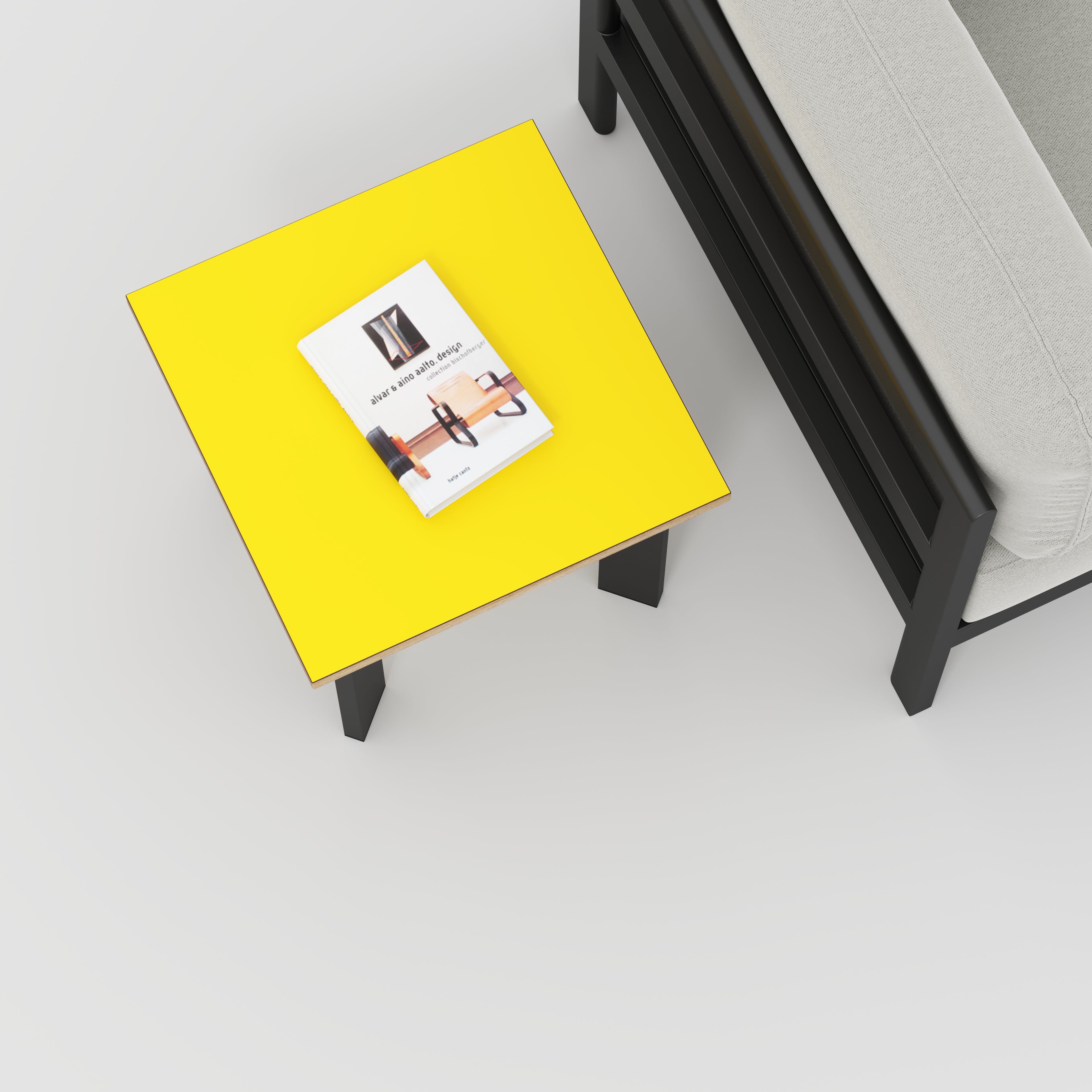 Plywood Side Table with Rectangular Single Pin Legs - Formica Chrome Yellow - 500(w) x 500(d) x 425(h)