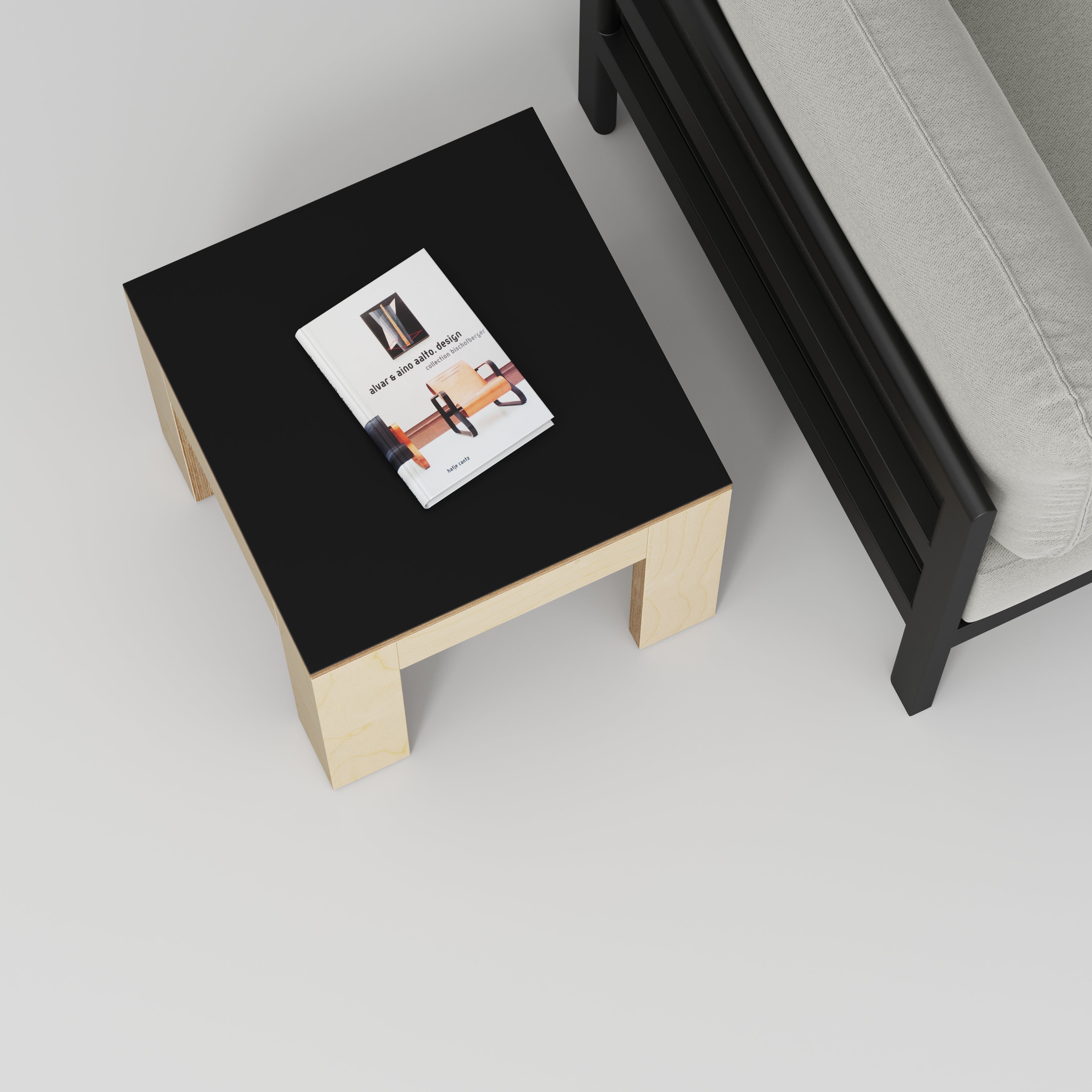 Plywood Side Table with Solid Frame - Formica Diamond Black - 500(w) x 500(d) x 450(h)