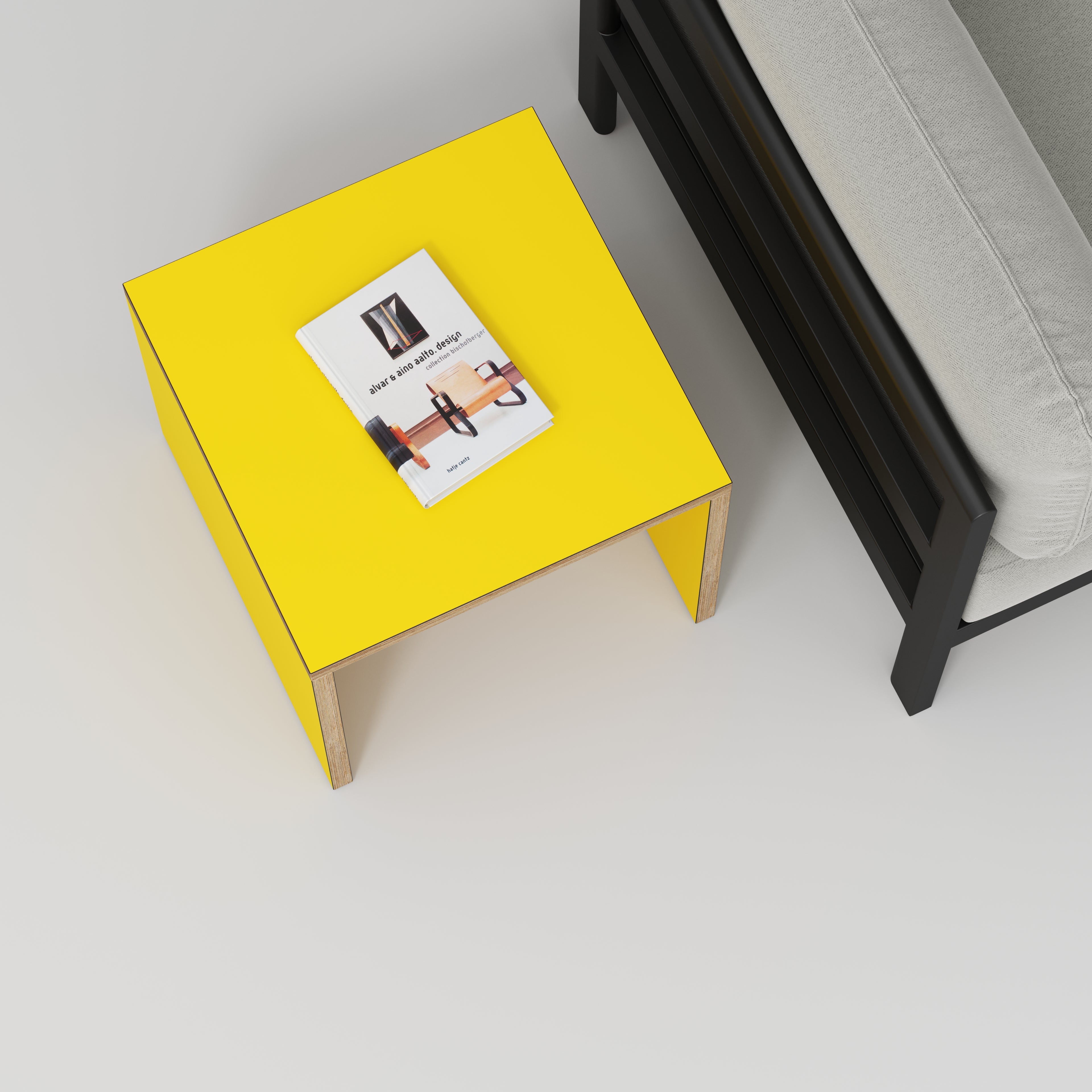 Plywood Side Table with Solid Sides - Formica Chrome Yellow - 500(w) x 500(d) x 450(h)