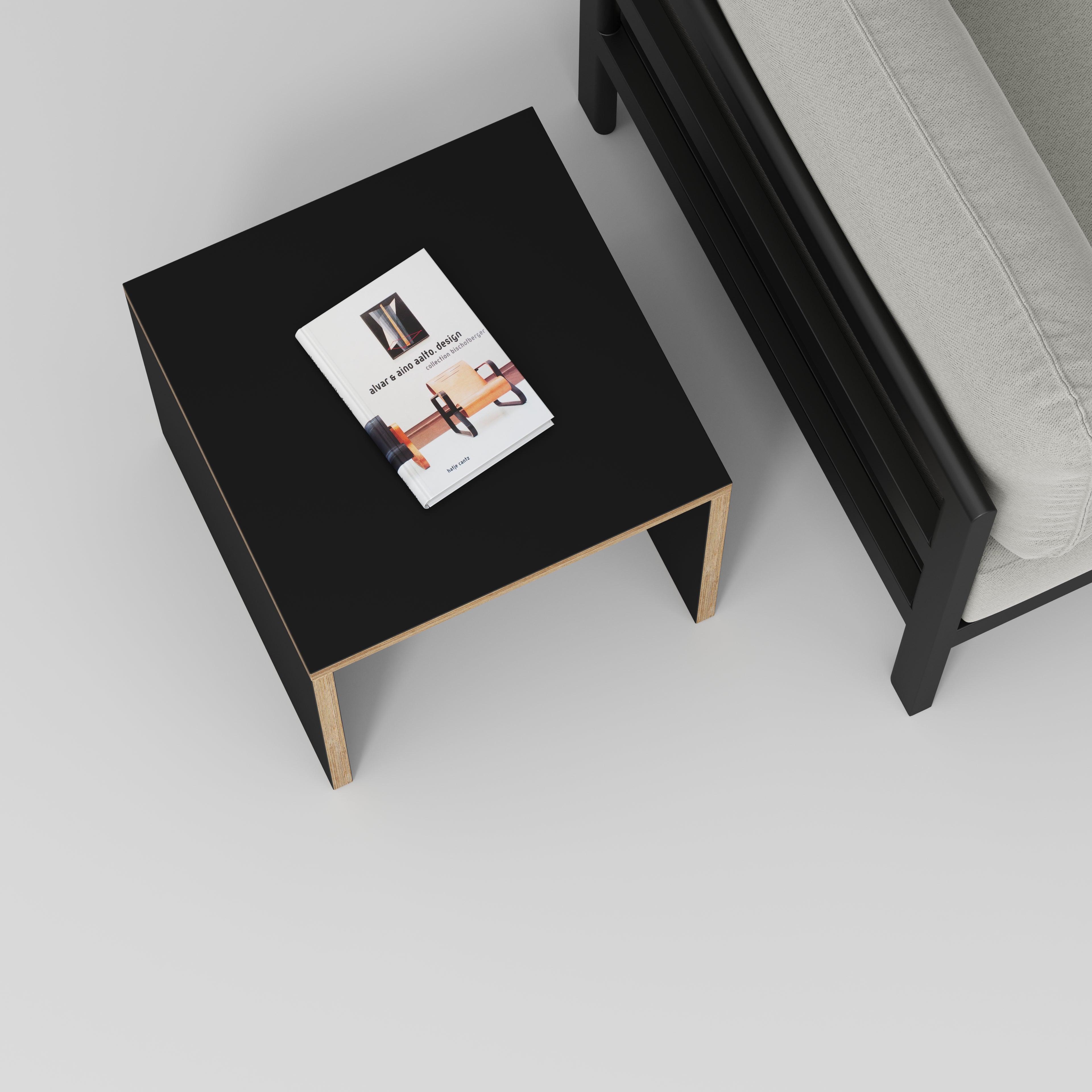 Plywood Side Table with Solid Sides - Formica Diamond Black - 500(w) x 500(d) x 450(h)