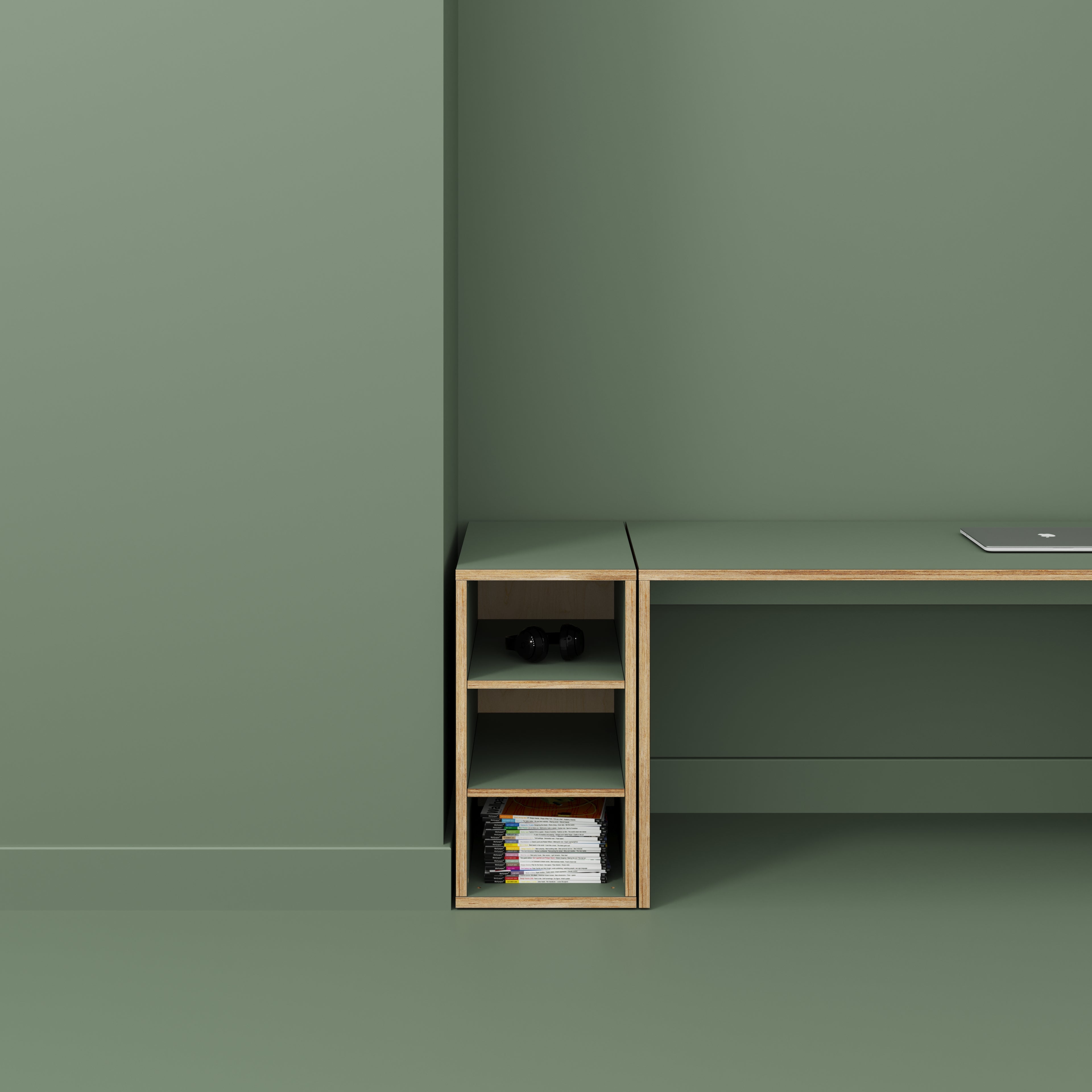 Plywood Storage with Shelves - Formica Green Slate - 400(w) x 600(d) x 750(h)