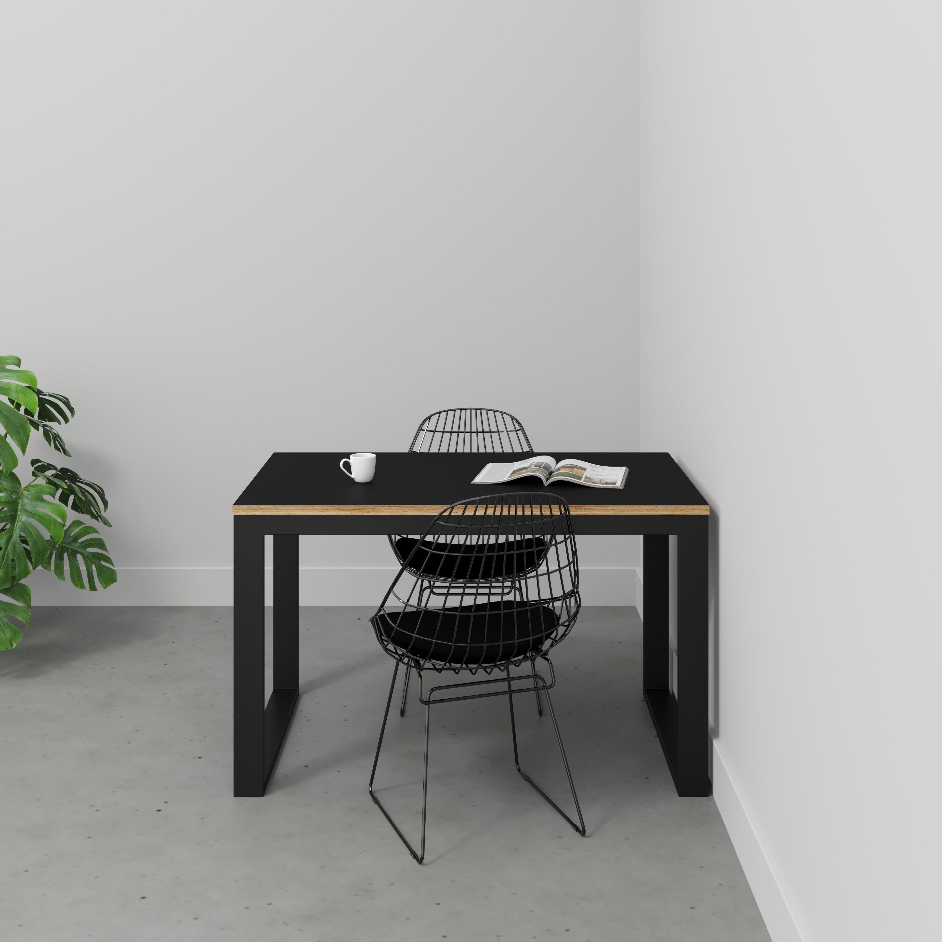 Plywood Table with Black Industrial Frame - Formica Diamond Black - 1200(w) x 745(d) x 735(h)