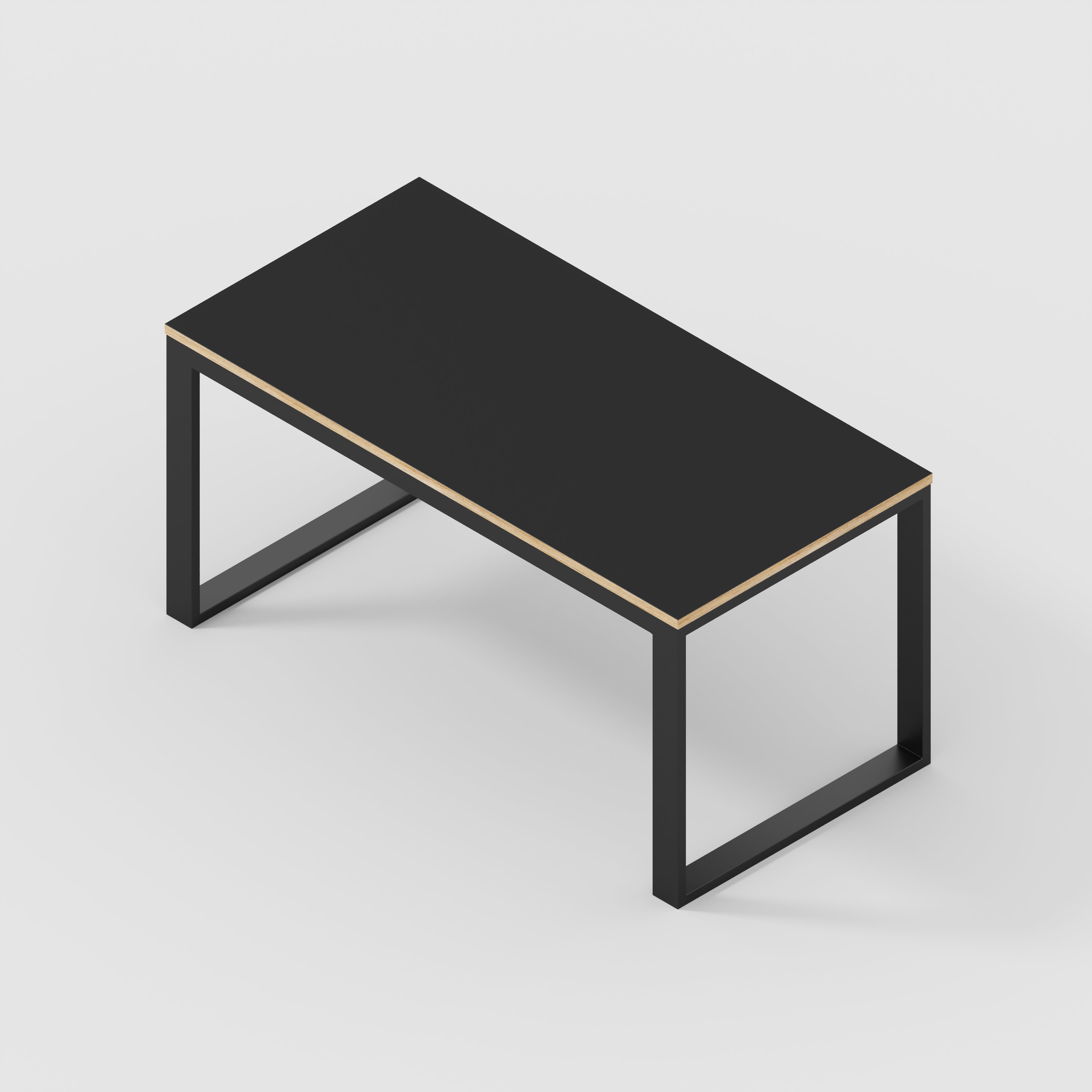 Plywood Table with Black Industrial Frame - Formica Diamond Black - 1500(w) x 745(d) x 735(h)