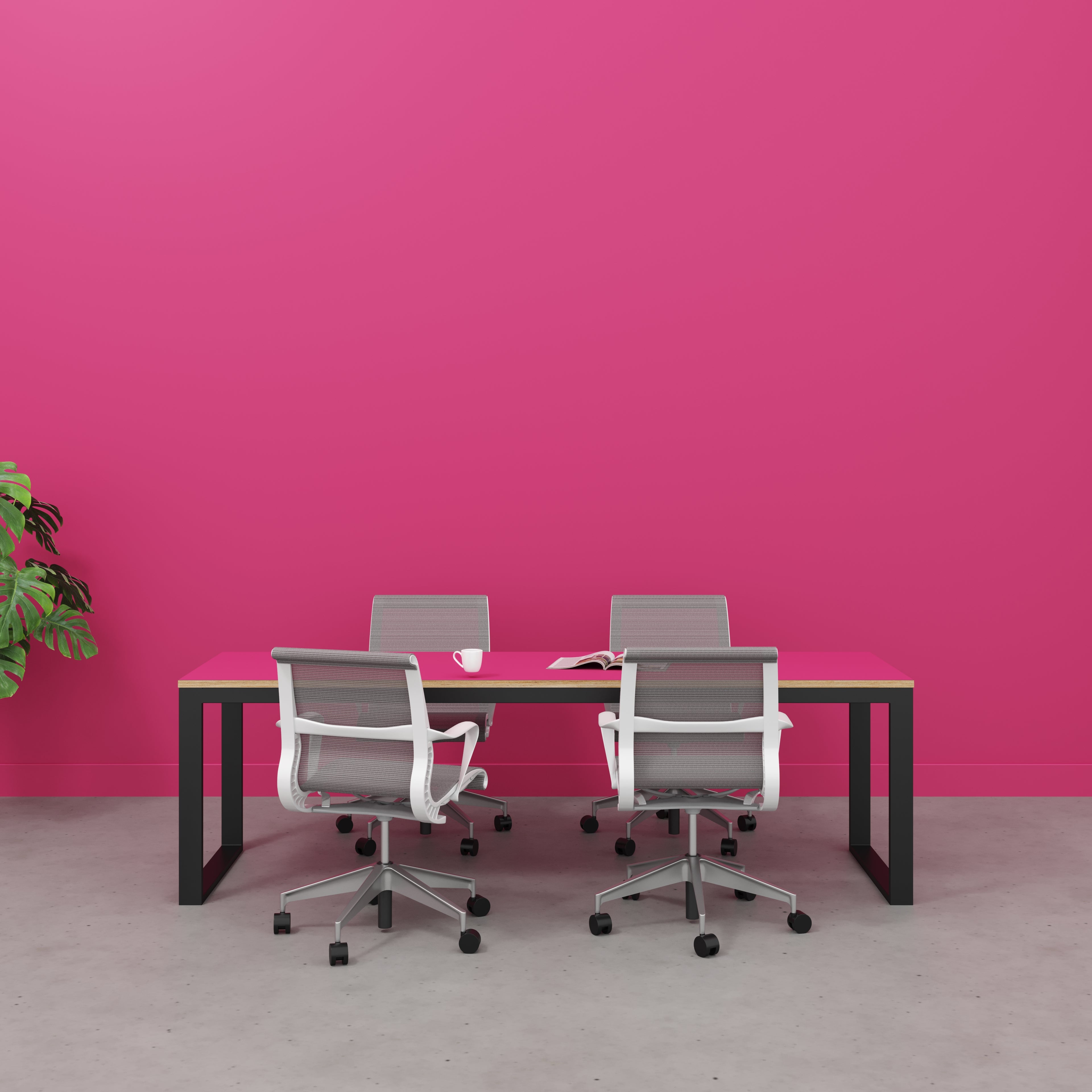 Plywood Table with Black Industrial Frame - Formica Juicy Pink - 2400(w) x 745(d) x 735(h)