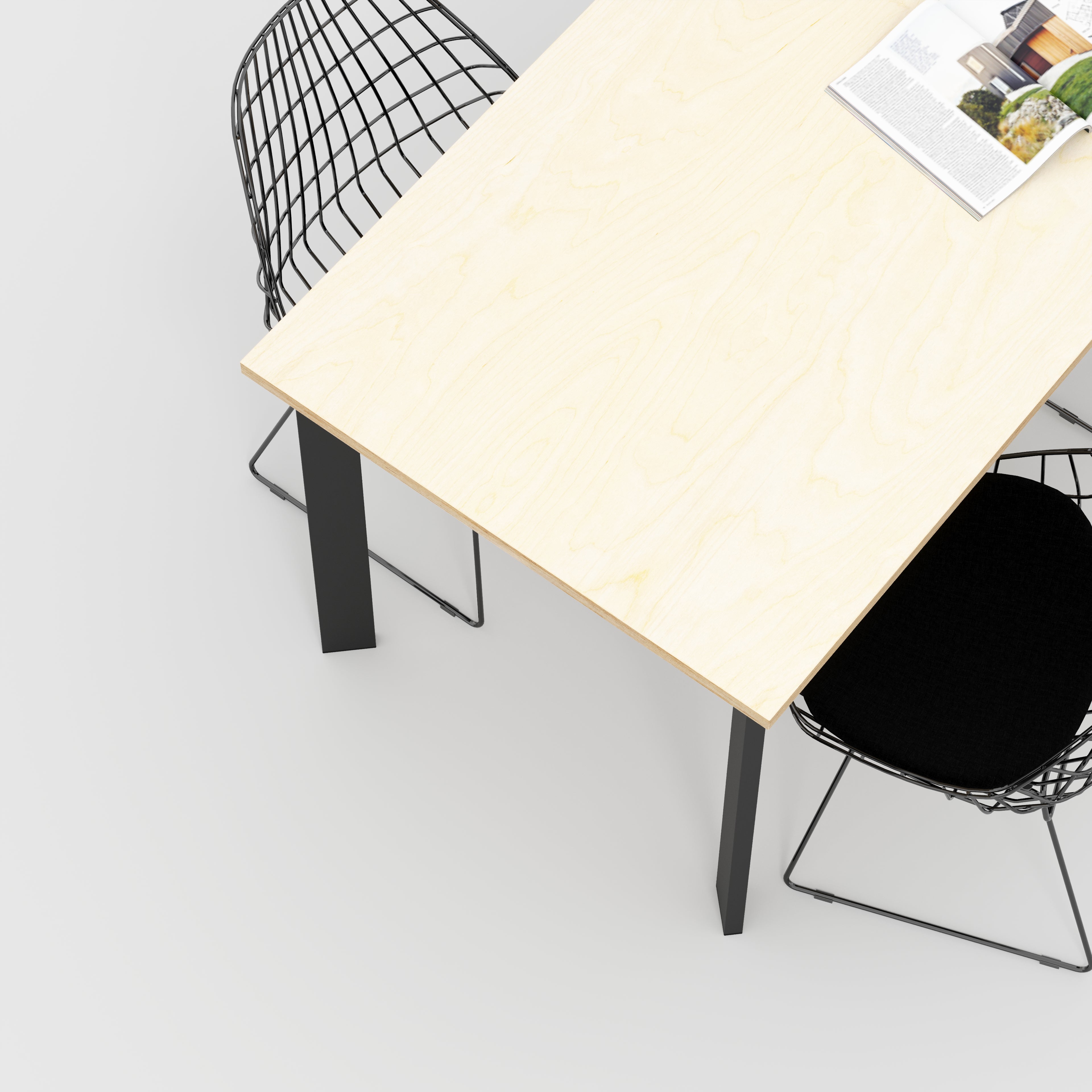 Plywood Table with Black Rectangular Single Pin Legs - Plywood Birch - 1600(w) x 800(d) x 735(h)