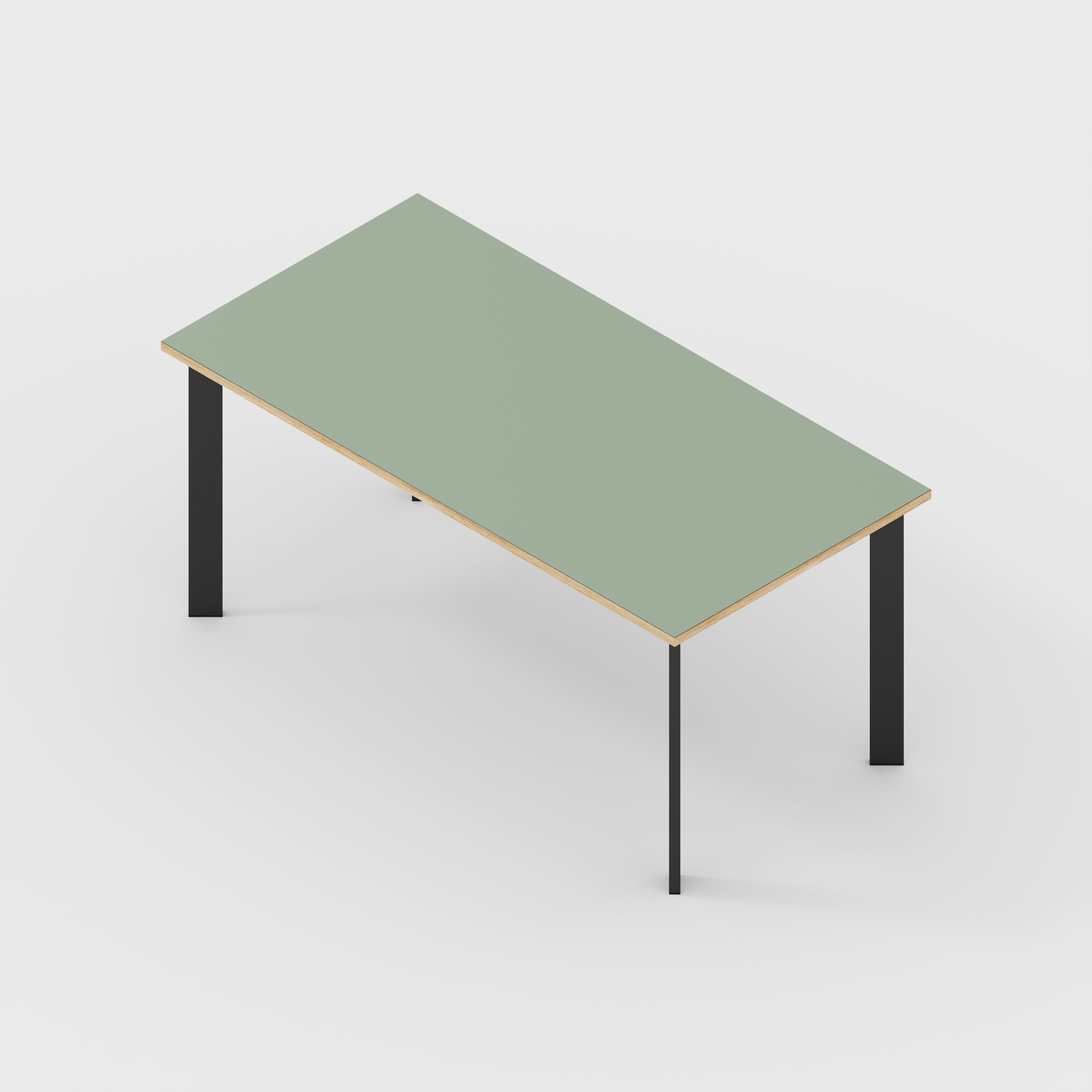 Plywood Table with Black Rectangular Single Pin Legs - Formica Green Slate - 1600(w) x 800(d) x 735(h)