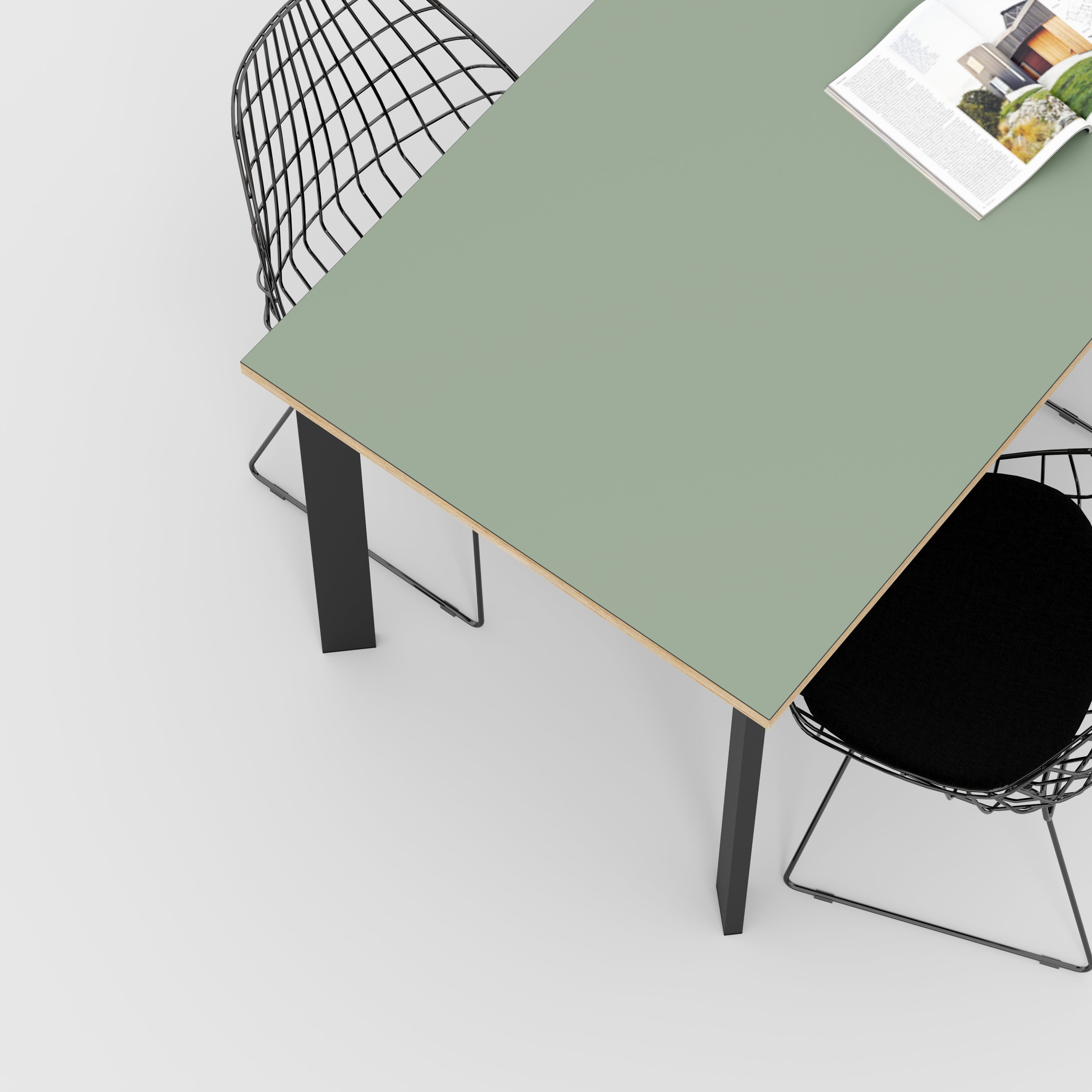 Plywood Table with Black Rectangular Single Pin Legs - Formica Green Slate - 1600(w) x 800(d) x 735(h)