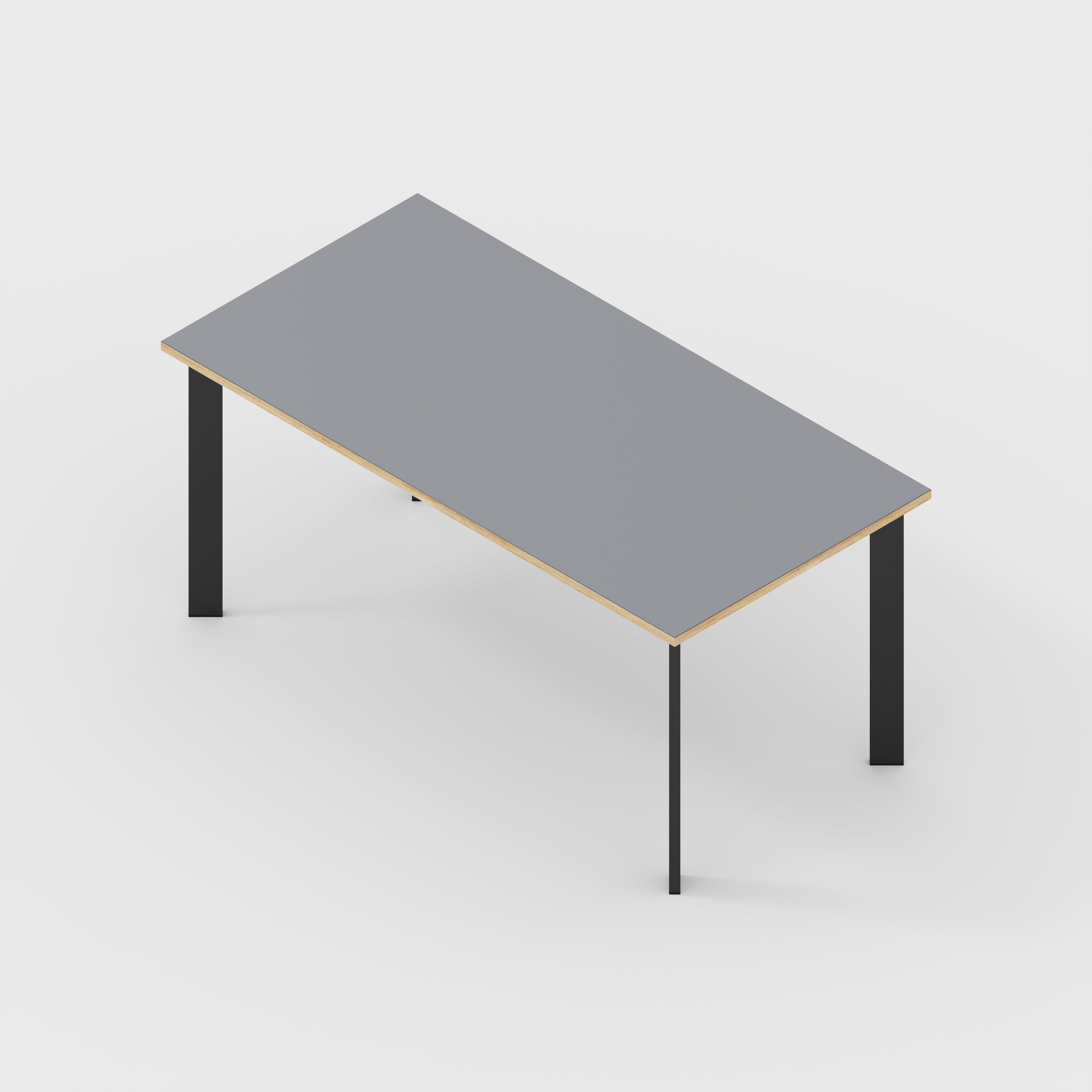 Plywood Table with Black Rectangular Single Pin Legs - Formica Tornado Grey - 1600(w) x 800(d) x 735(h)