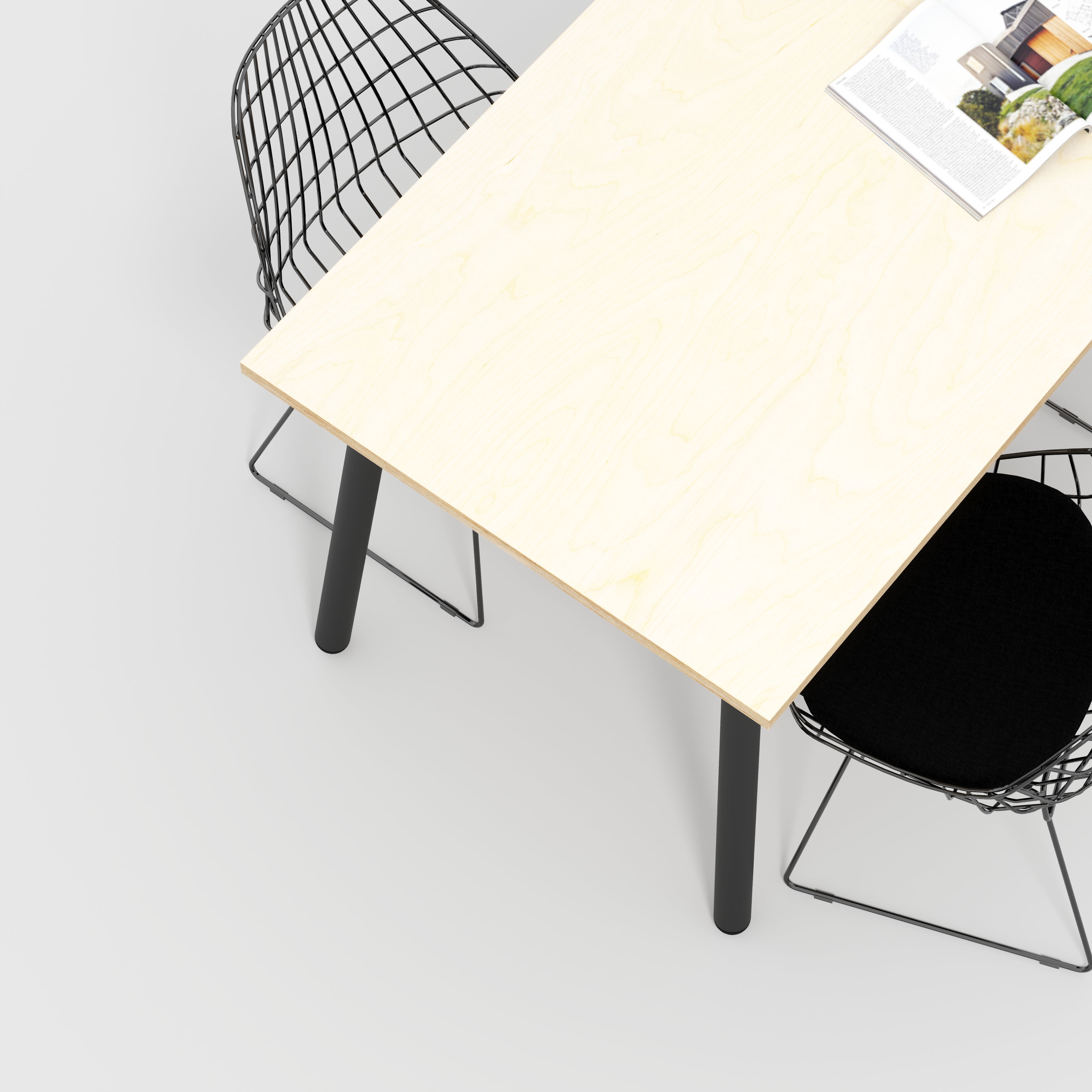 Plywood Table with Black Round Single Pin Legs - Plywood Birch - 1600(w) x 800(d) x 735(h)