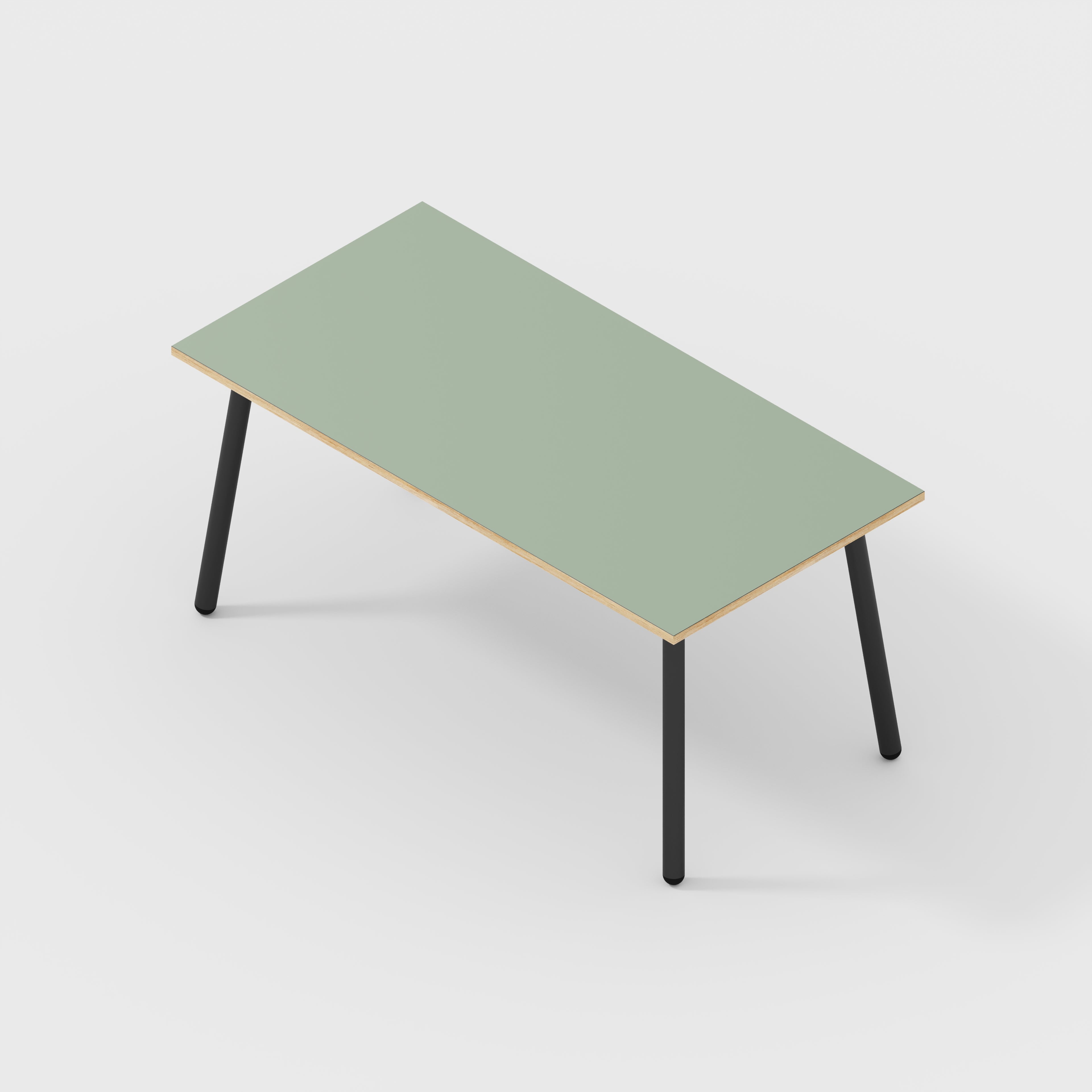 Plywood Table with Black Round Single Pin Legs - Formica Green Slate - 1600(w) x 800(d) x 735(h)