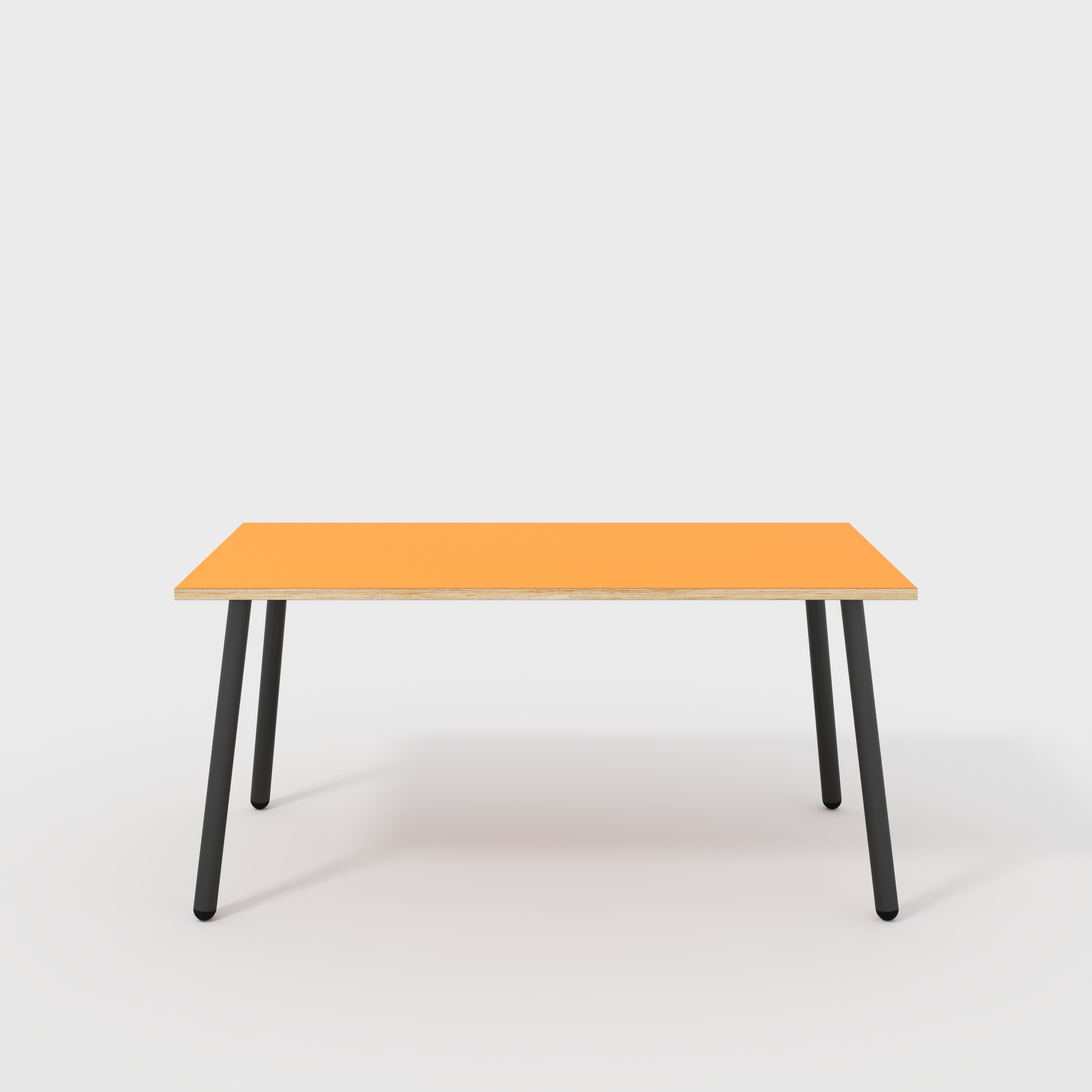 Plywood Table with Black Round Single Pin Legs - Formica Levante Orange - 1600(w) x 800(d) x 735(h)