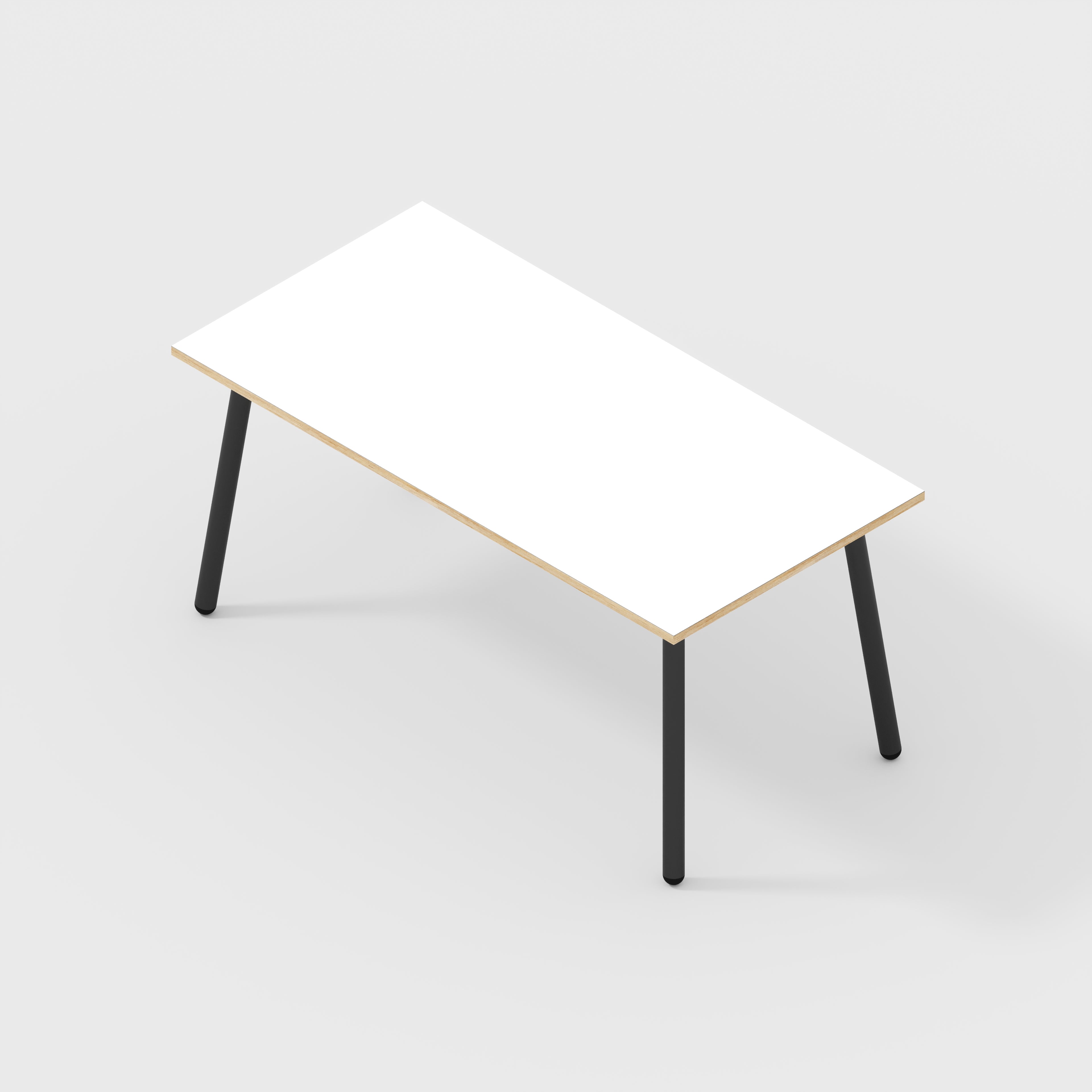 Plywood Table with Black Round Single Pin Legs - Formica White - 1600(w) x 800(d) x 735(h)