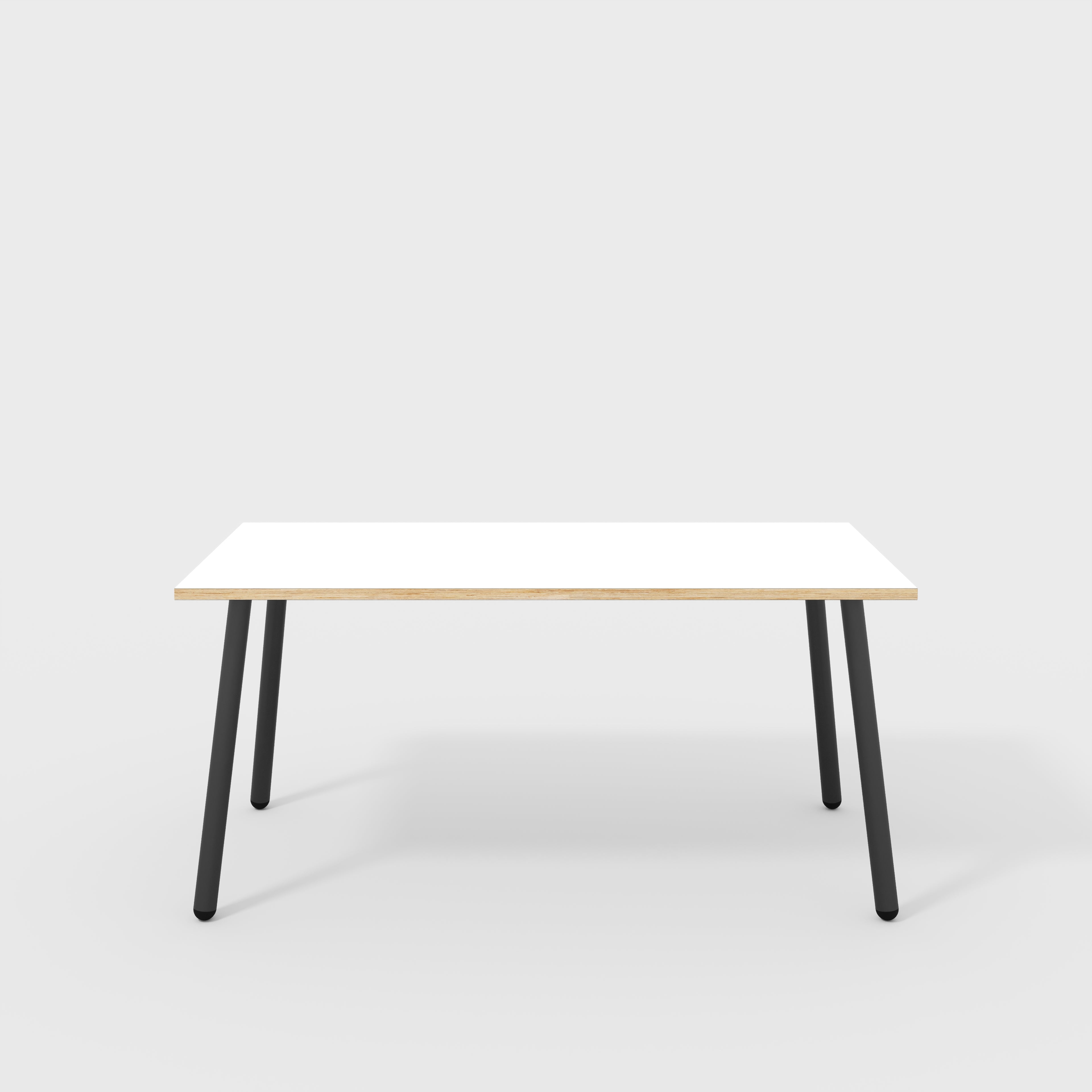 Plywood Table with Black Round Single Pin Legs - Formica White - 1600(w) x 800(d) x 735(h)