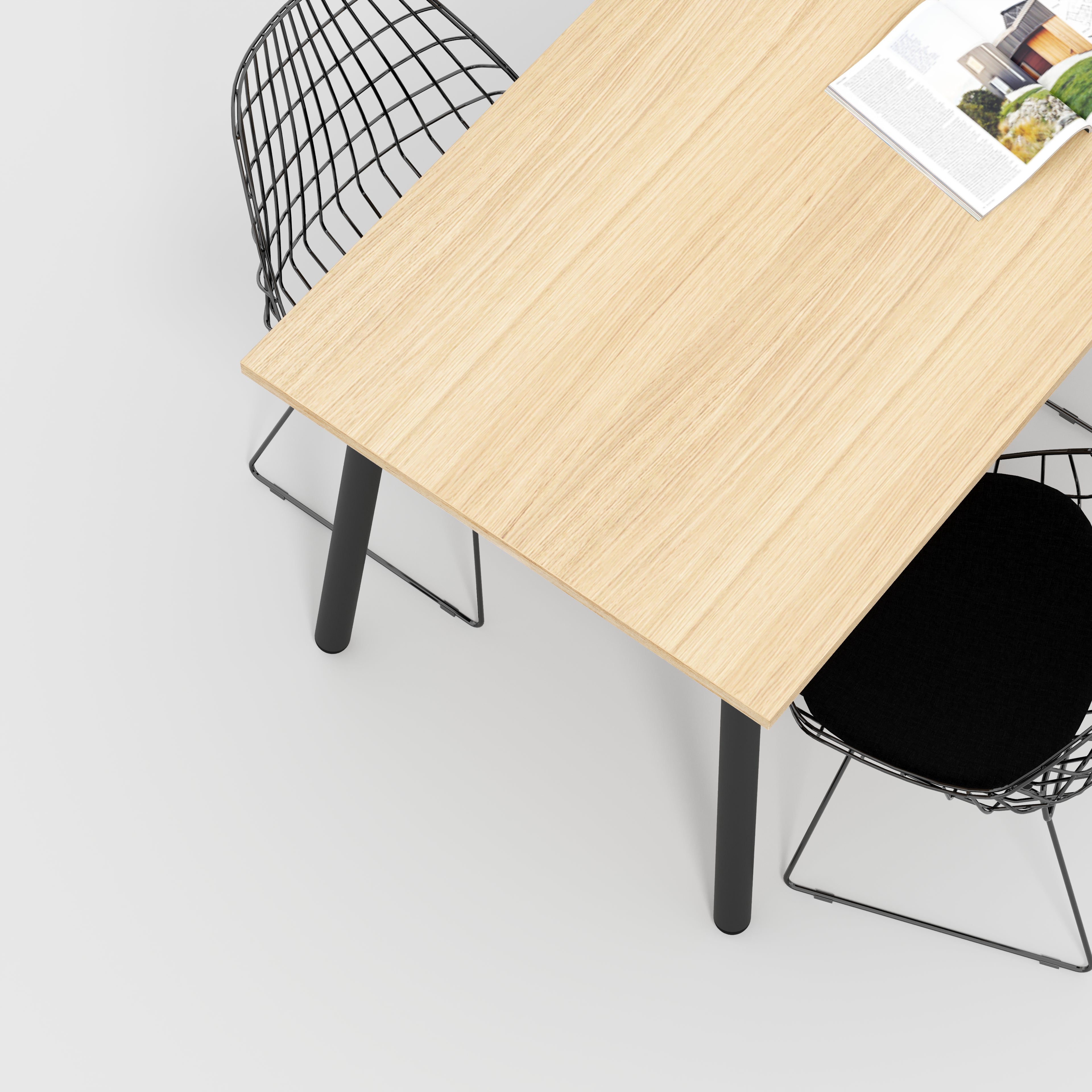 Plywood Table with Black Round Single Pin Legs - Plywood Oak - 1600(w) x 800(d) x 735(h)