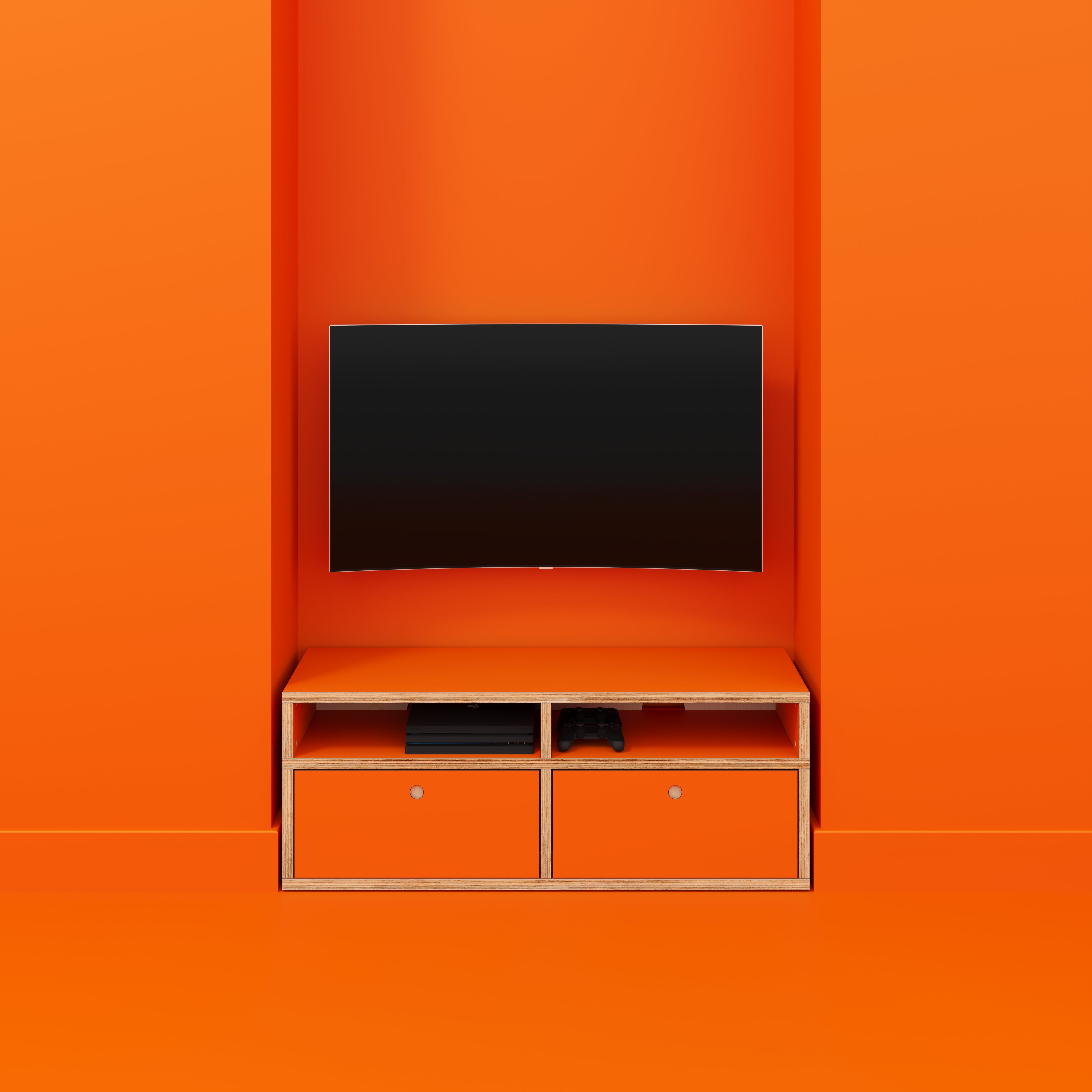 Plywood TV Entertainment Unit - Type 2 - Formica Levante Orange - 1200(w) x 400(d) x 450(h)