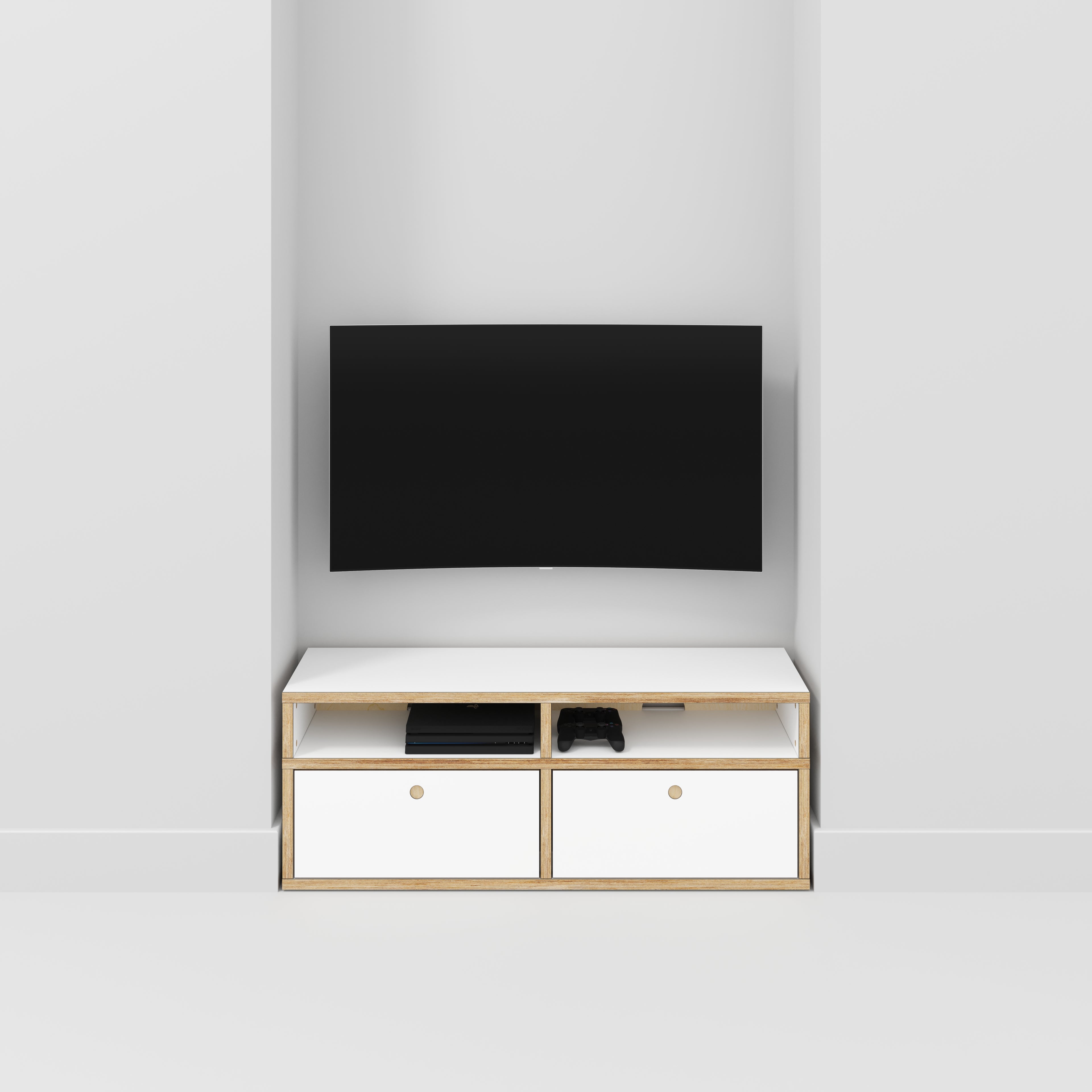 Plywood TV Entertainment Unit - Type 2 - Formica White - 1200(w) x 400(d) x 450(h)