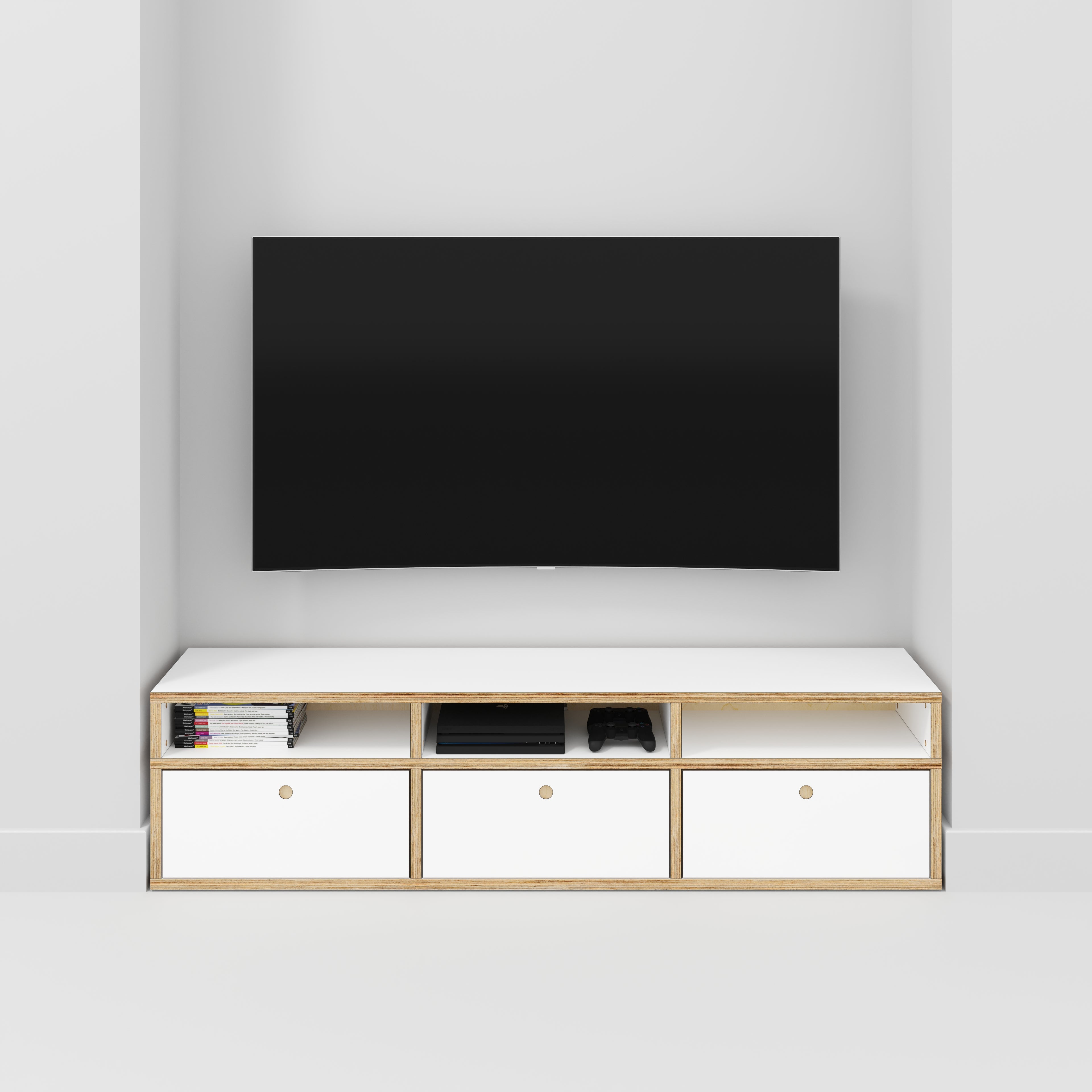 Plywood TV Entertainment Unit - Type 2 - Formica White - 1800(w) x 400(d) x 450(h)