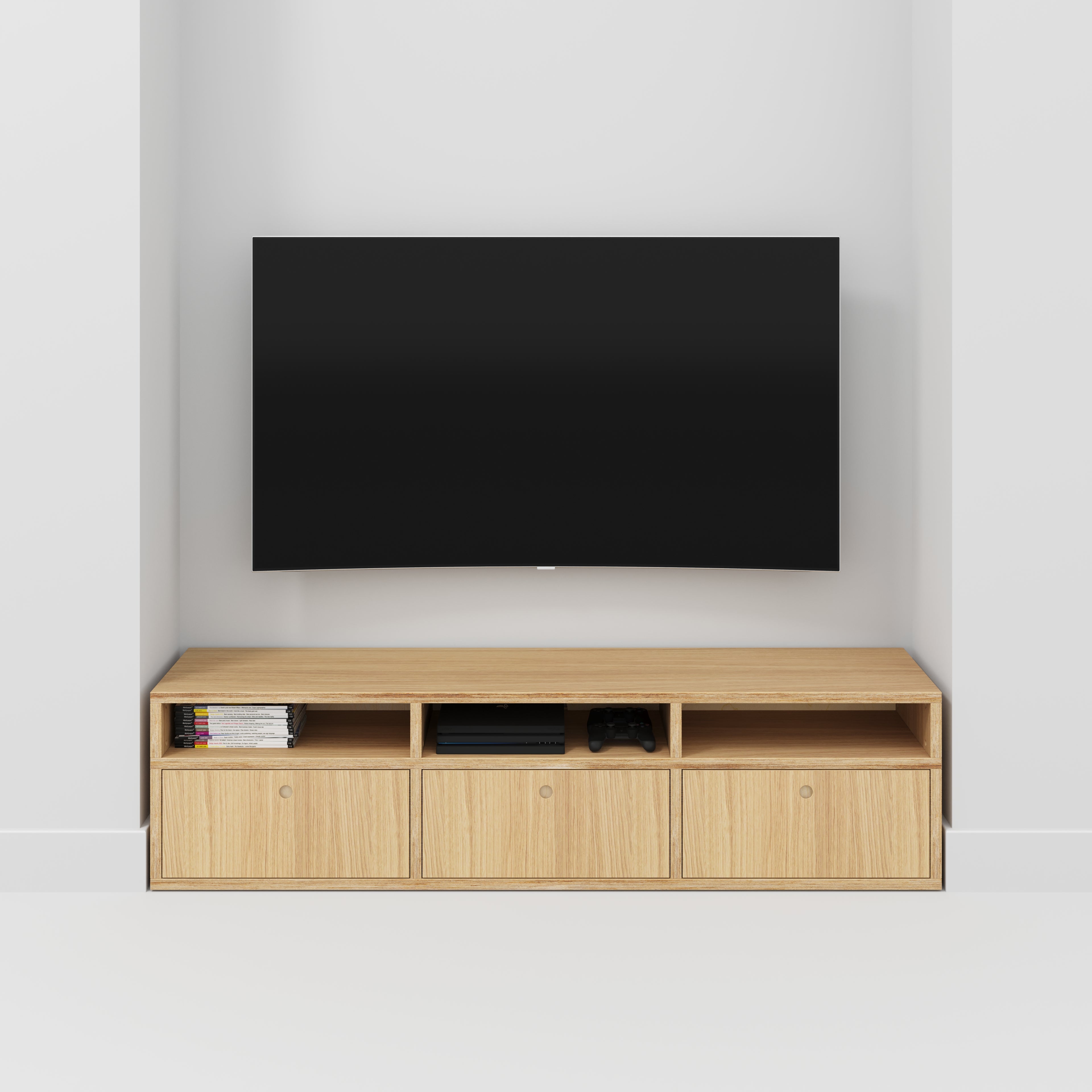 Plywood TV Entertainment Unit - Type 2 - Plywood Oak - 1800(w) x 400(d) x 450(h)