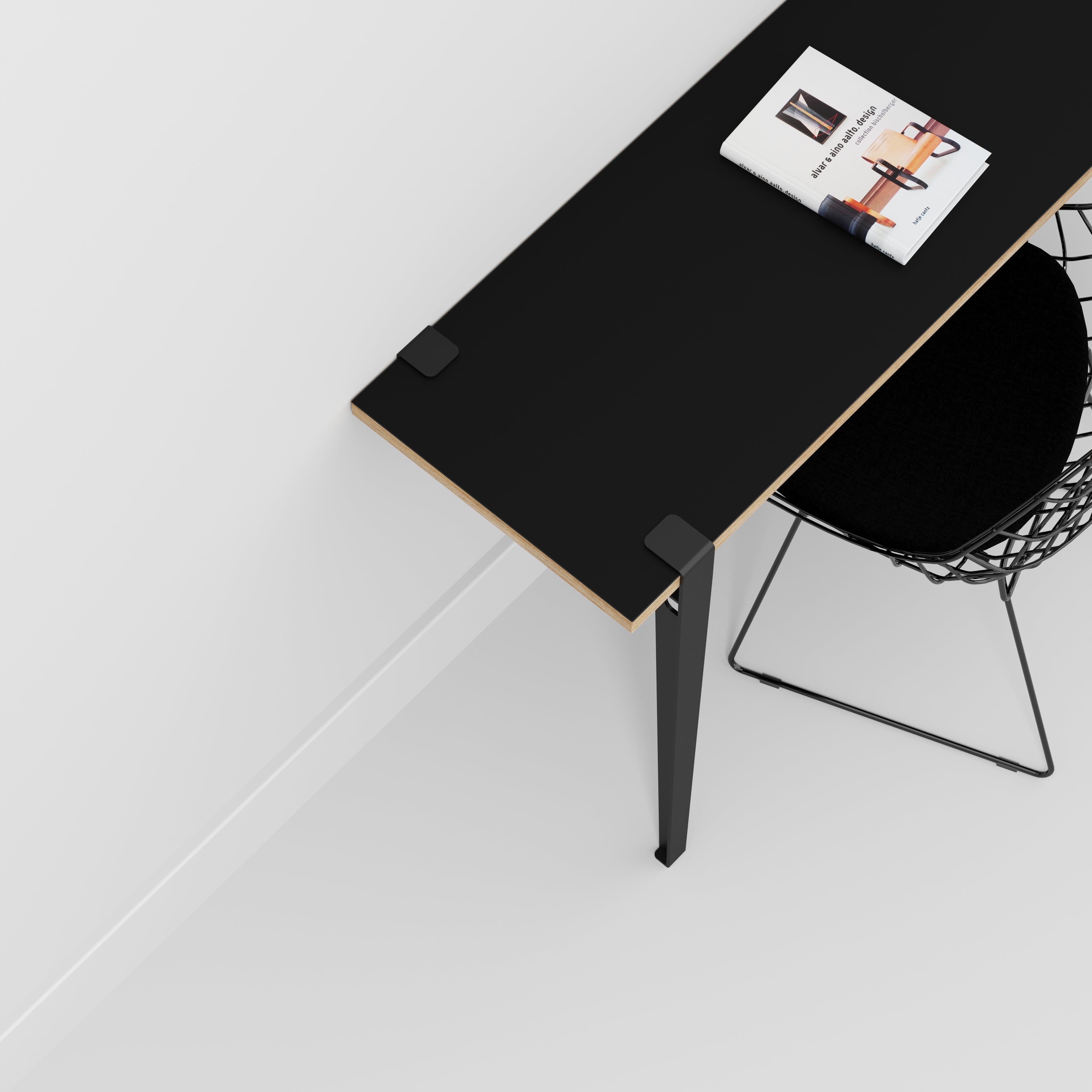 Plywood Wall Desk with Black Tiptoe Legs and Tiptoe Wall Brackets - Formica Diamond Black - 1200(w) x 400(d) x 750(h)