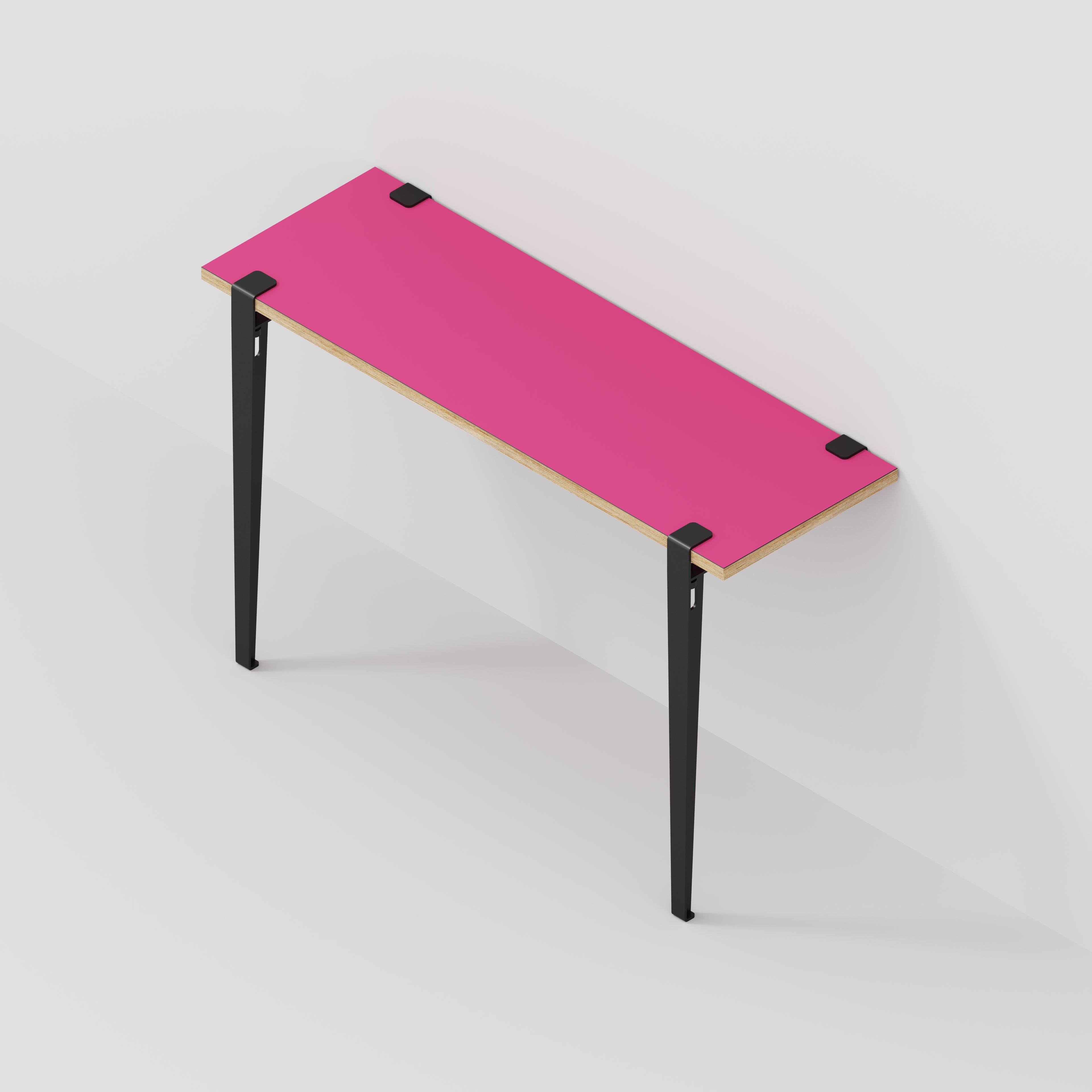 Plywood Wall Desk with Black Tiptoe Legs and Tiptoe Wall Brackets - Formica Juicy Pink - 1200(w) x 400(d) x 750(h)