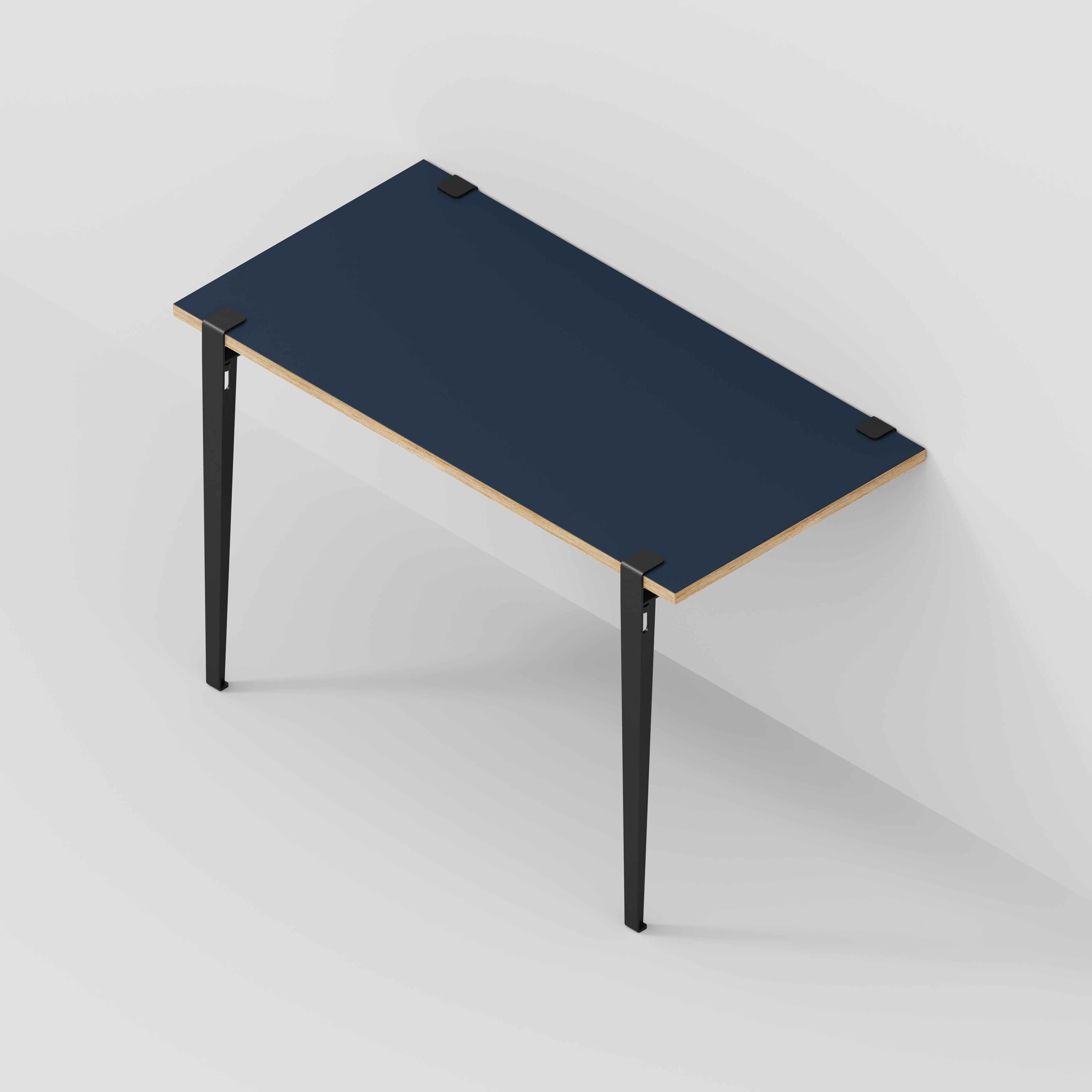 Plywood Wall Desk with Black Tiptoe Legs and Tiptoe Wall Brackets - Formica Night Sea Blue - 1200(w) x 600(d) x 750(h)