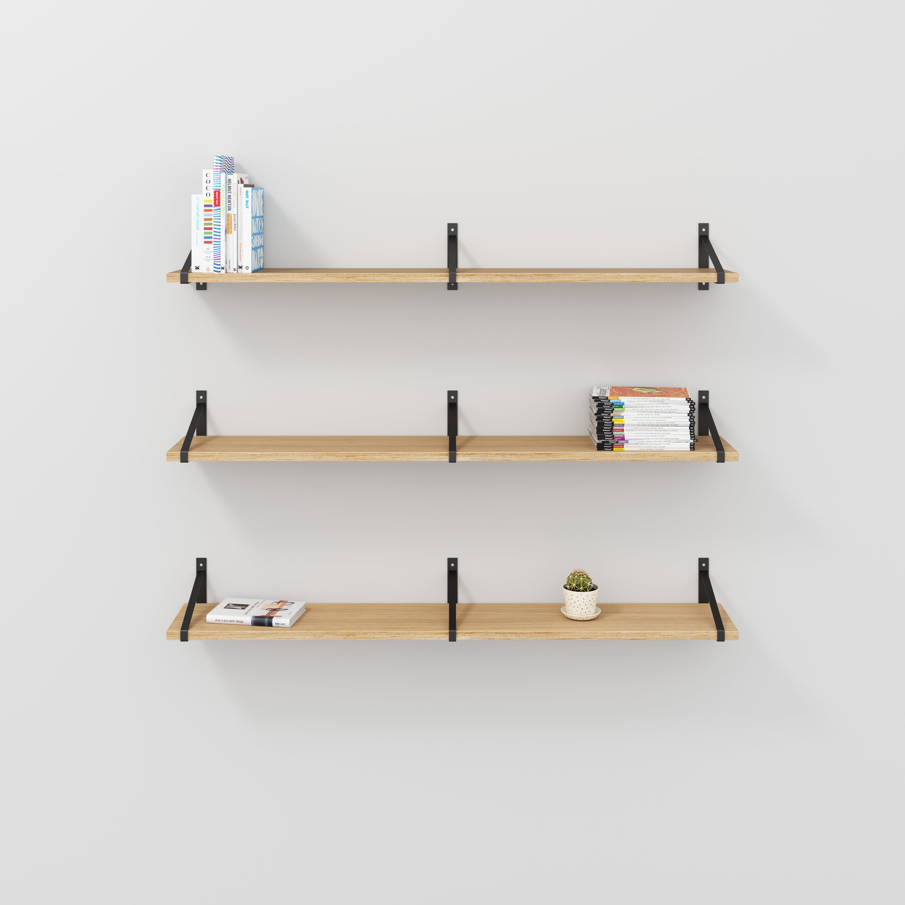 Plywood Wall Shelf with Suspense Brackets - Plywood Oak - 1600(w) x 260(d)