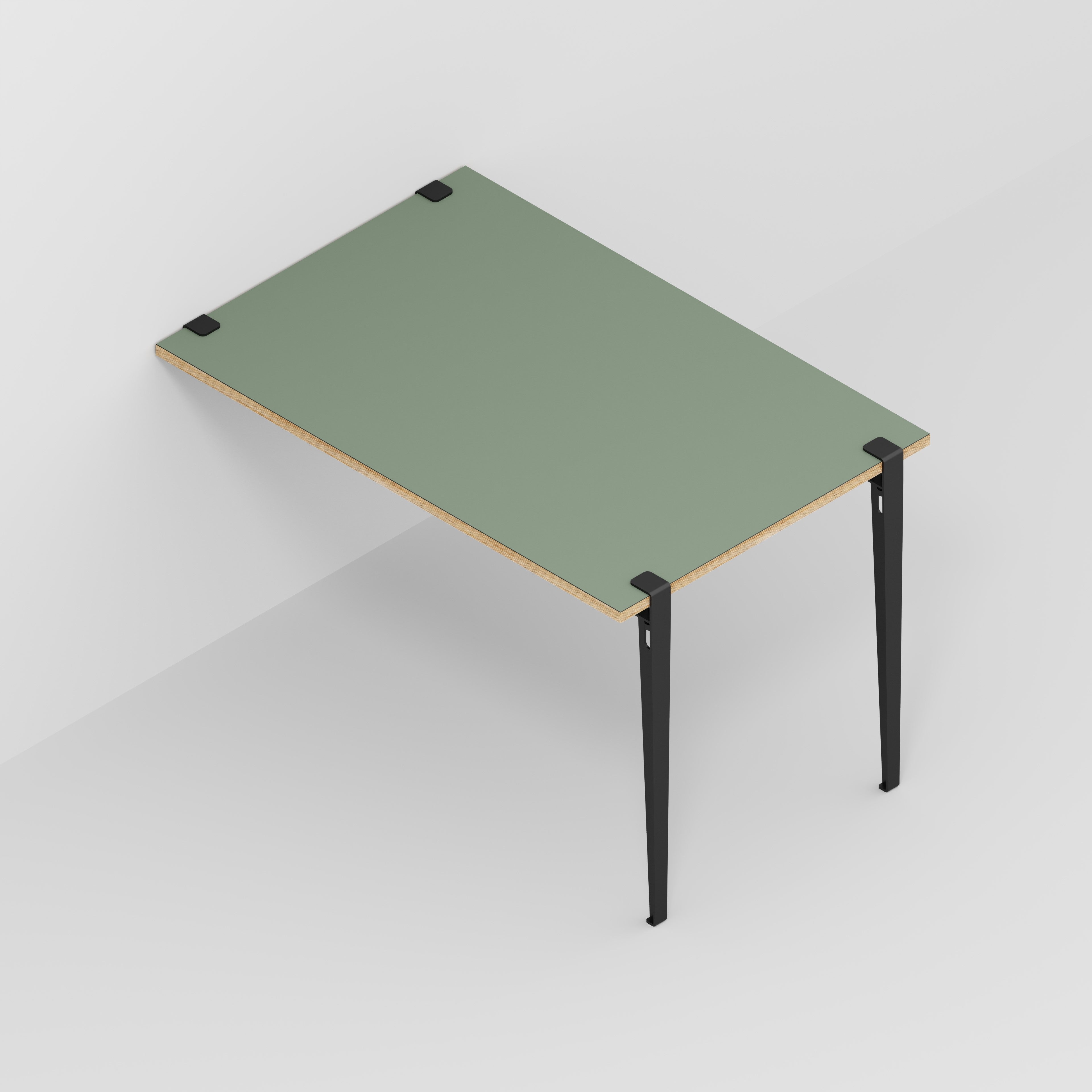 Plywood Wall Table with Black Tiptoe Legs and Brackets - Formica Green Slate - 1200(w) x 800(d) x 750(h)