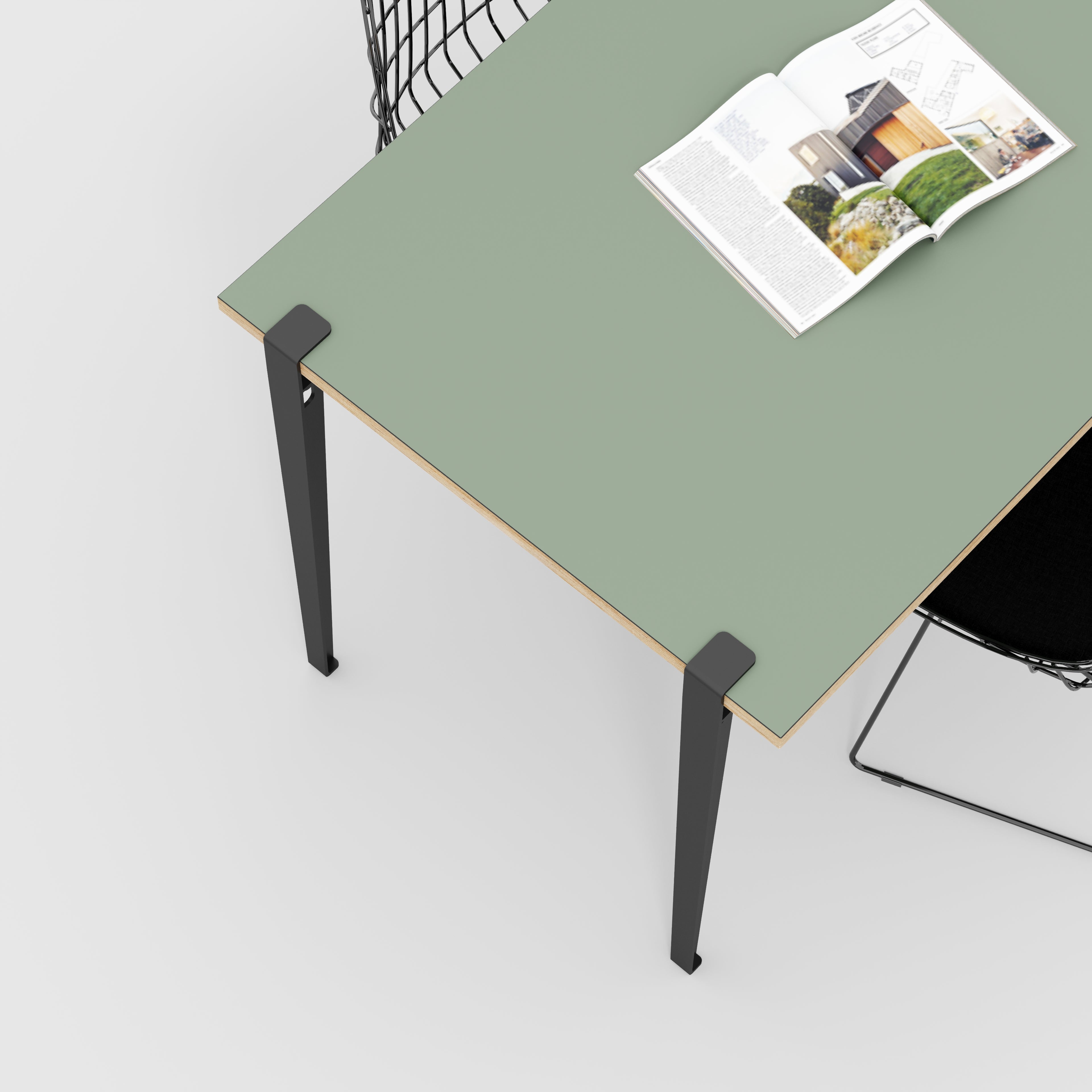 Plywood Wall Table with Black Tiptoe Legs and Brackets - Formica Green Slate - 1200(w) x 800(d) x 750(h)