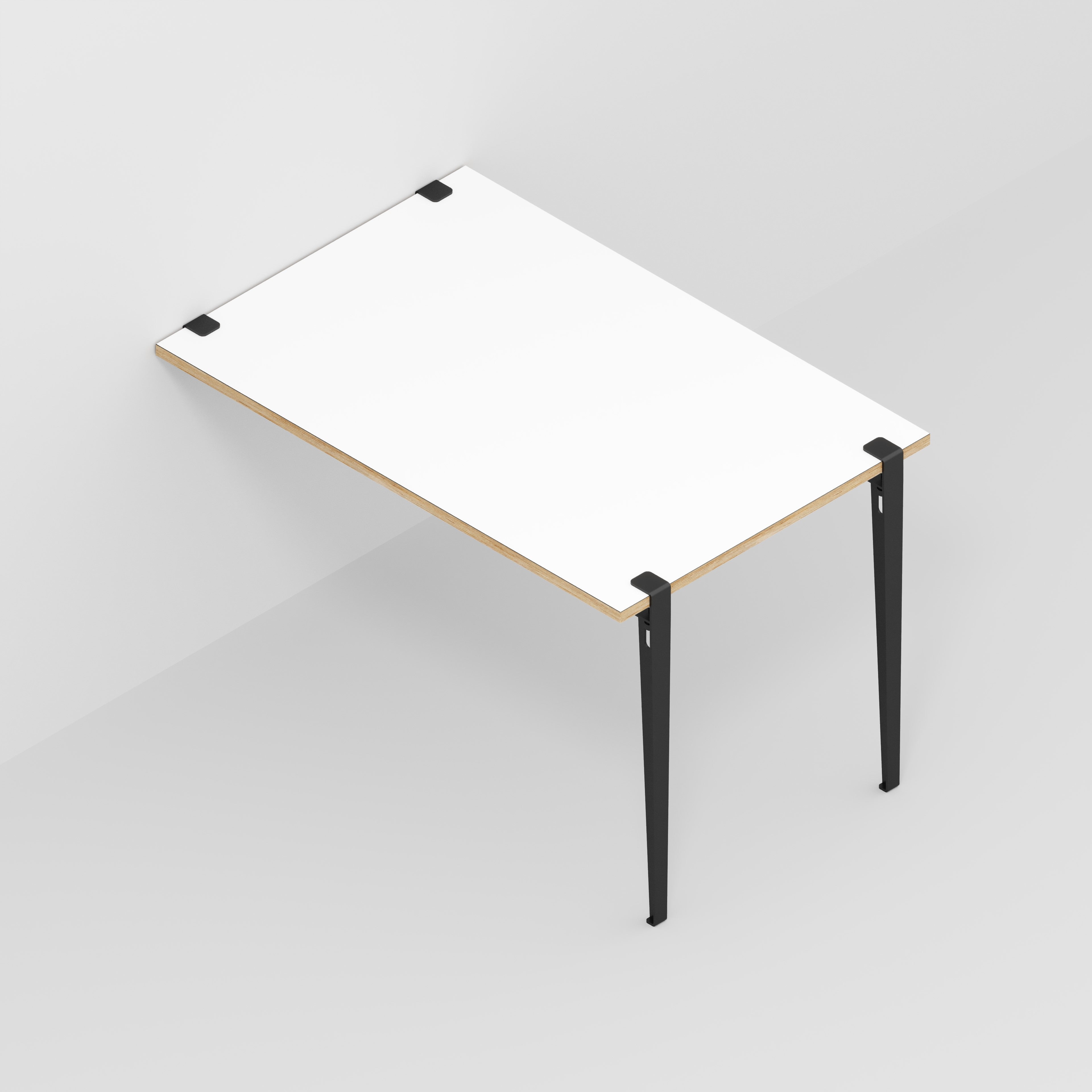 Plywood Wall Table with Black Tiptoe Legs and Brackets - Formica White - 1200(w) x 800(d) x 750(h)