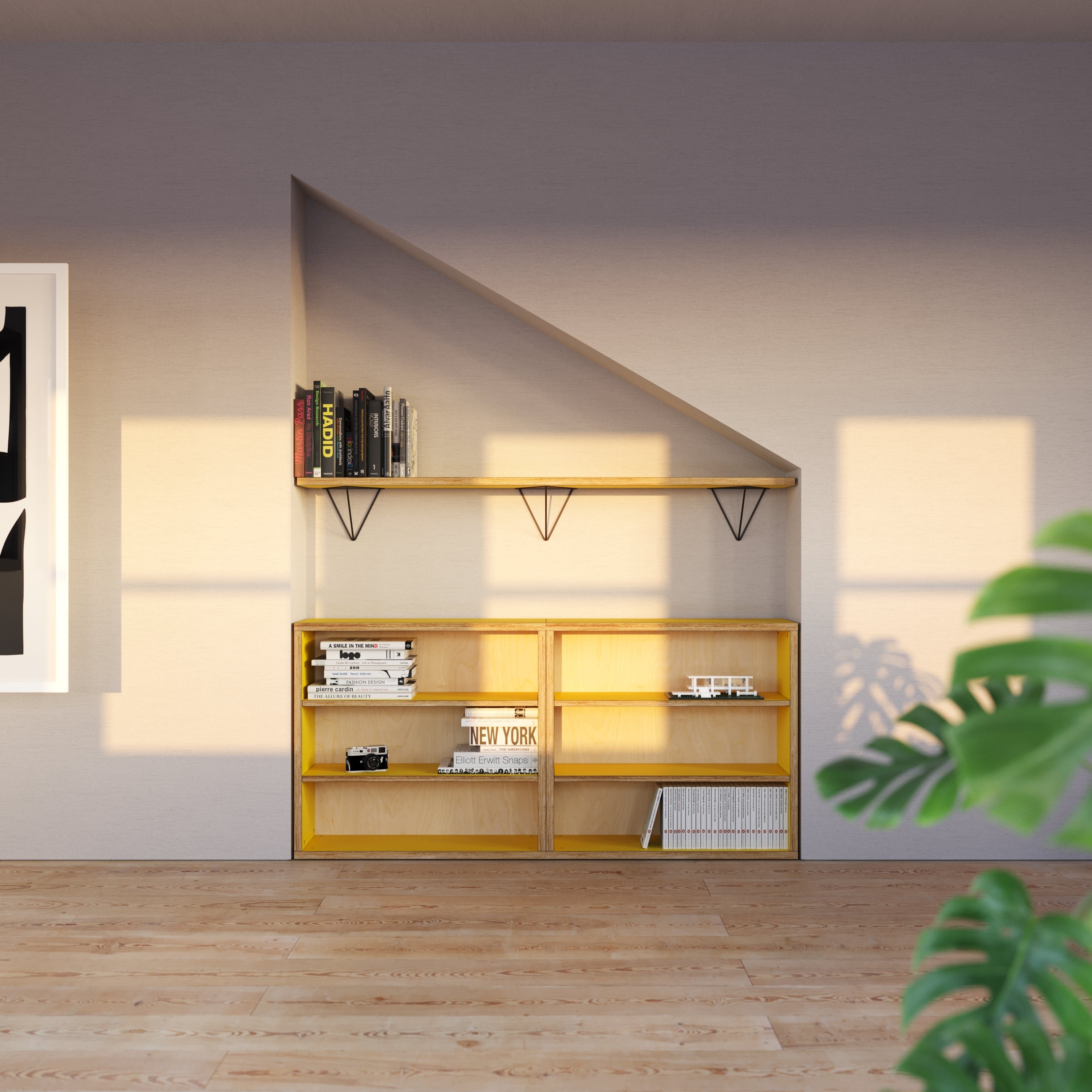 yellow made-to-measure shelves