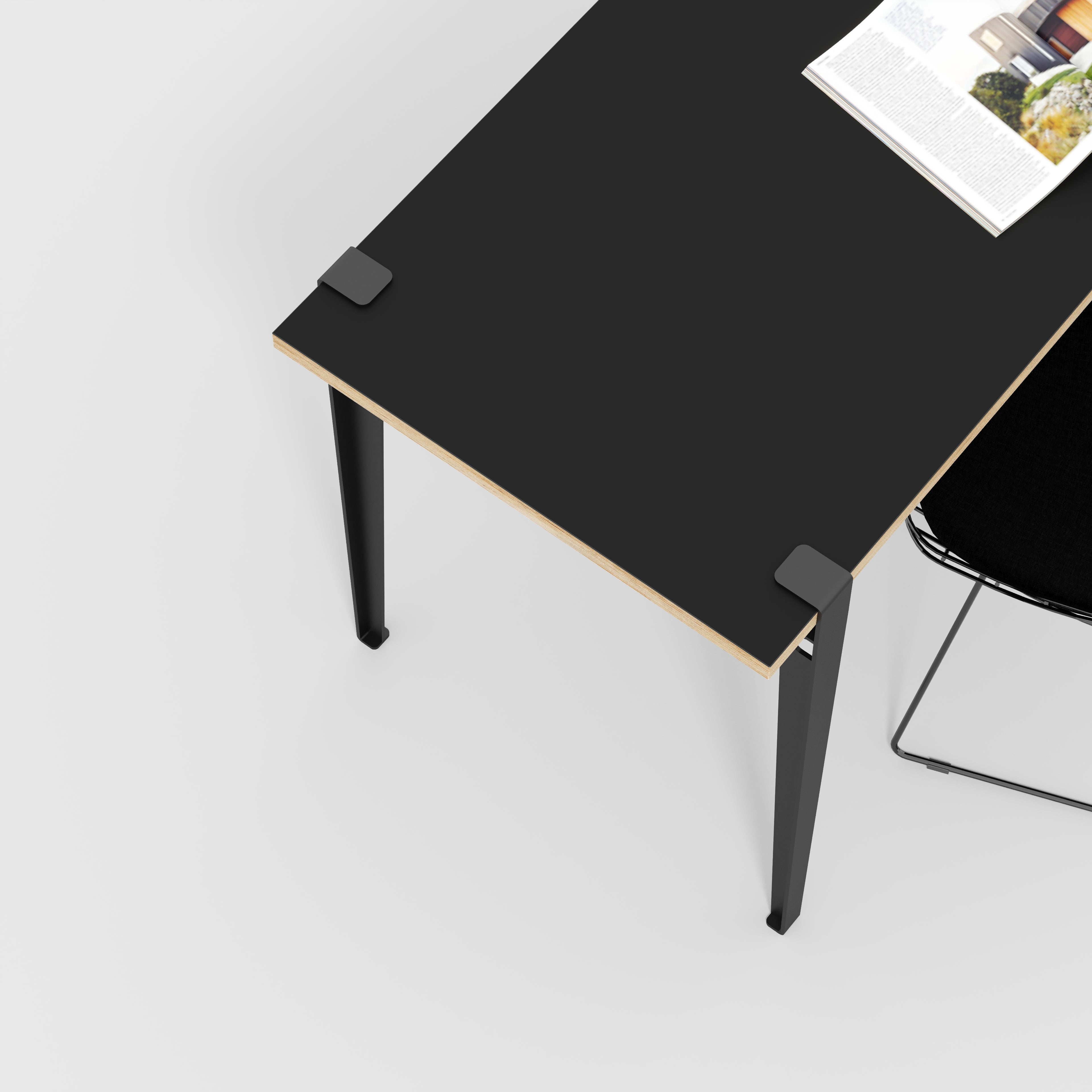 Plywood Desk with Black Tiptoe Legs - Formica Diamond Black - 1200(w) x 600(d) x 750(h)