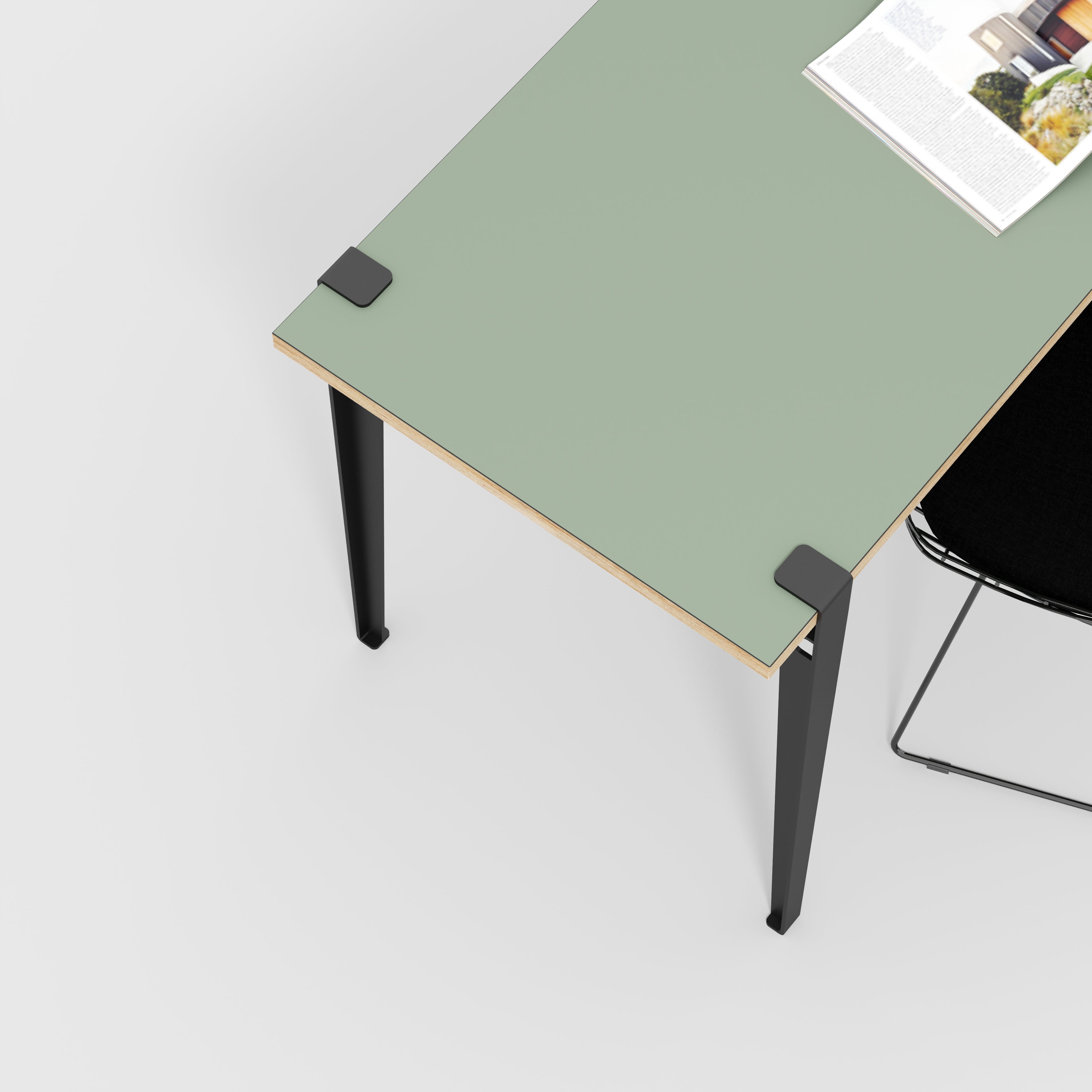 Plywood Desk with Black Tiptoe Legs - Formica Green Slate - 1200(w) x 600(d) x 750(h)