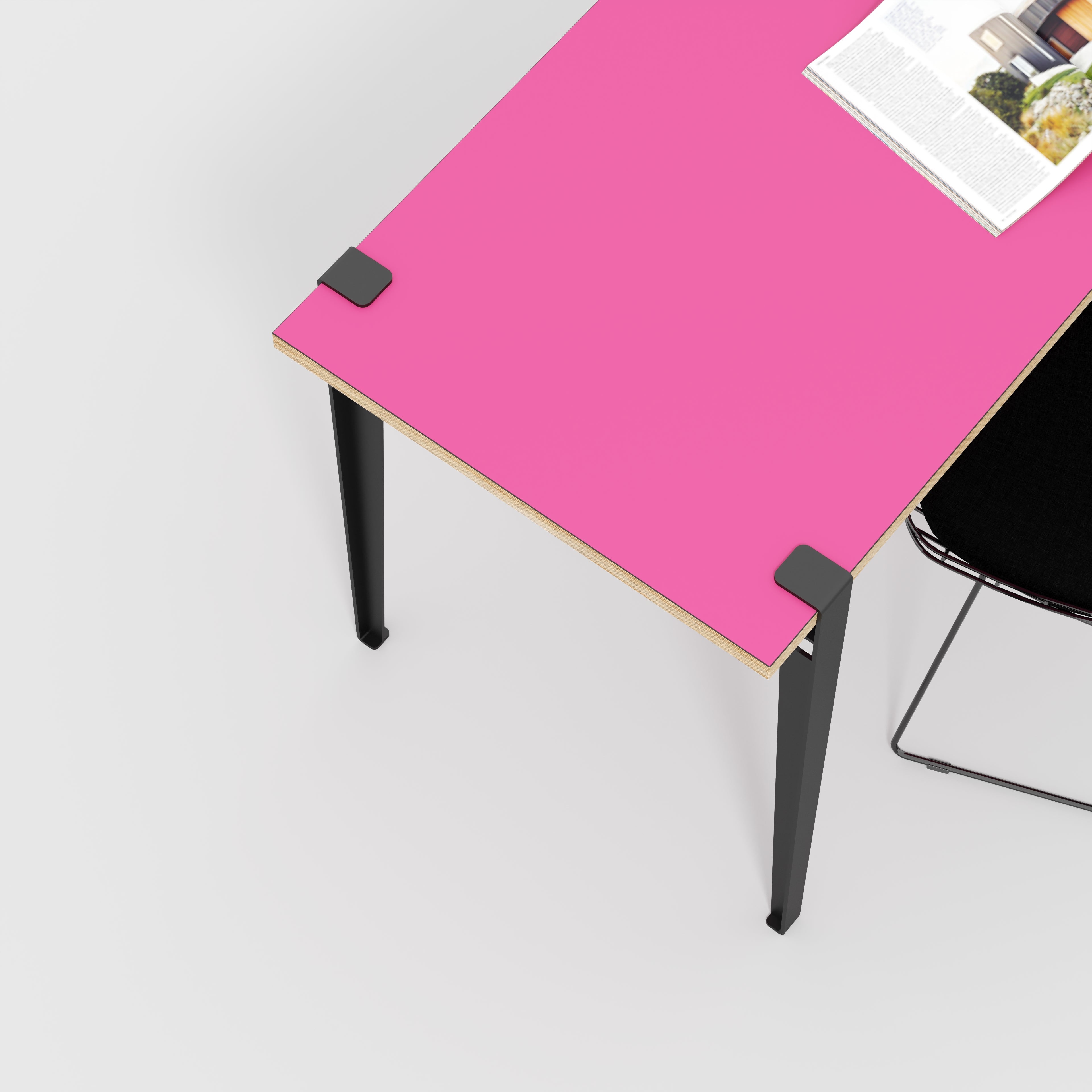 Plywood Desk with Black Tiptoe Legs - Formica Juicy Pink - 1200(w) x 600(d) x 750(h)